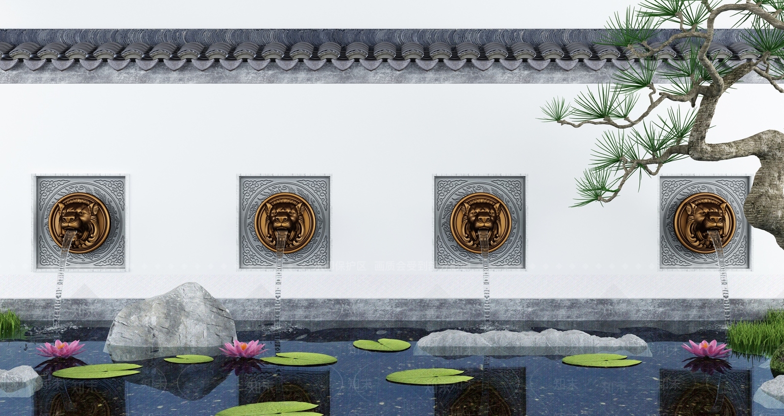 新中式庭院水景小品3D模型下载【ID:1114678671】