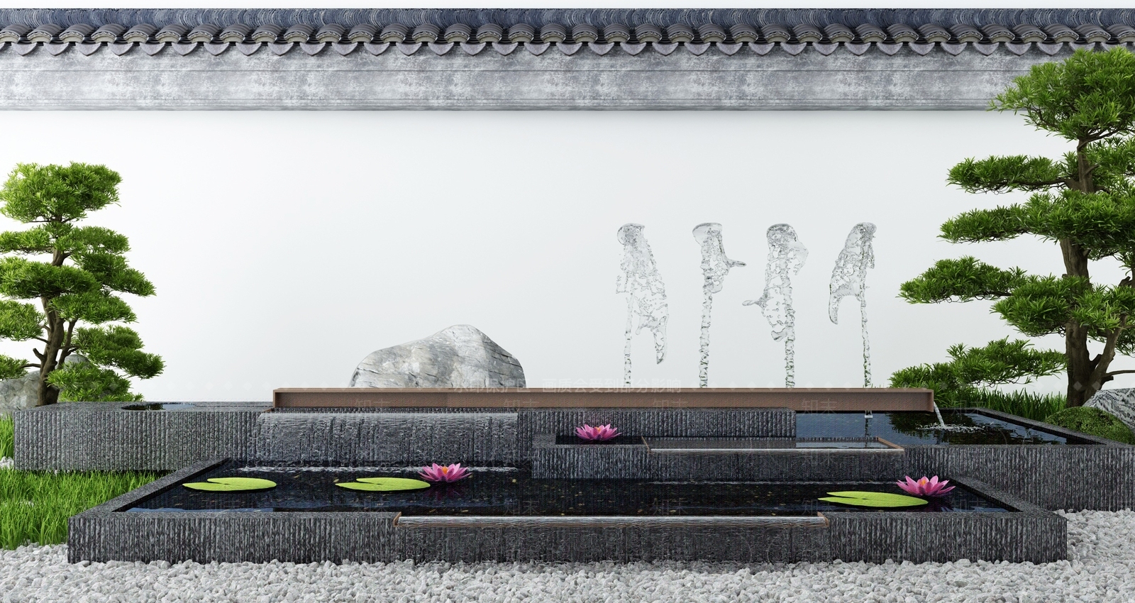 新中式庭院水景小品3D模型下载【ID:1114679790】