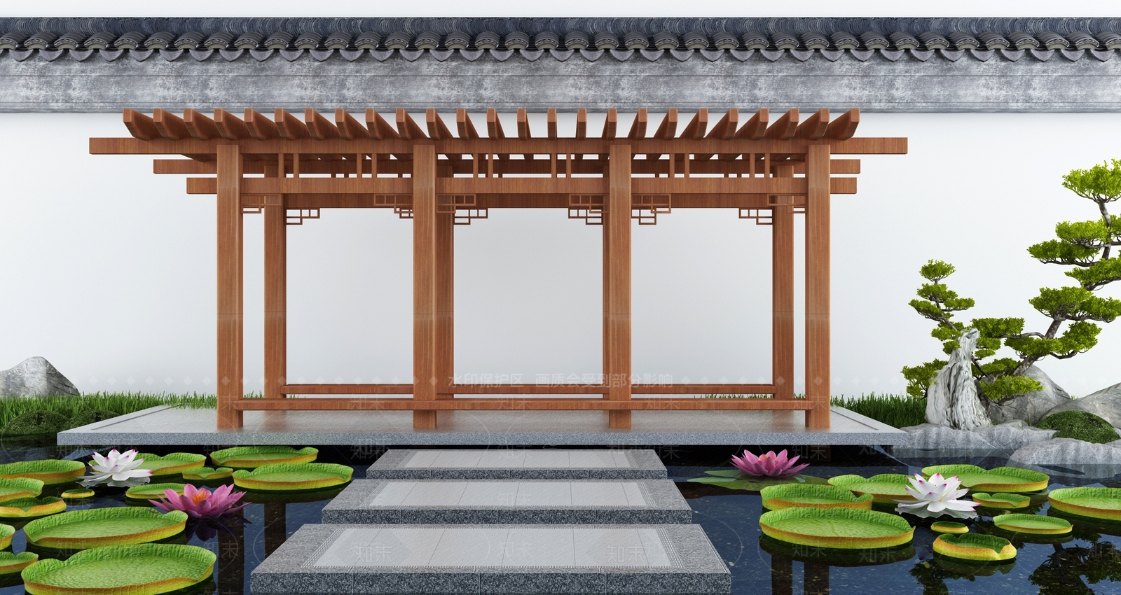 新中式廊架3D模型下载【ID:1114679504】