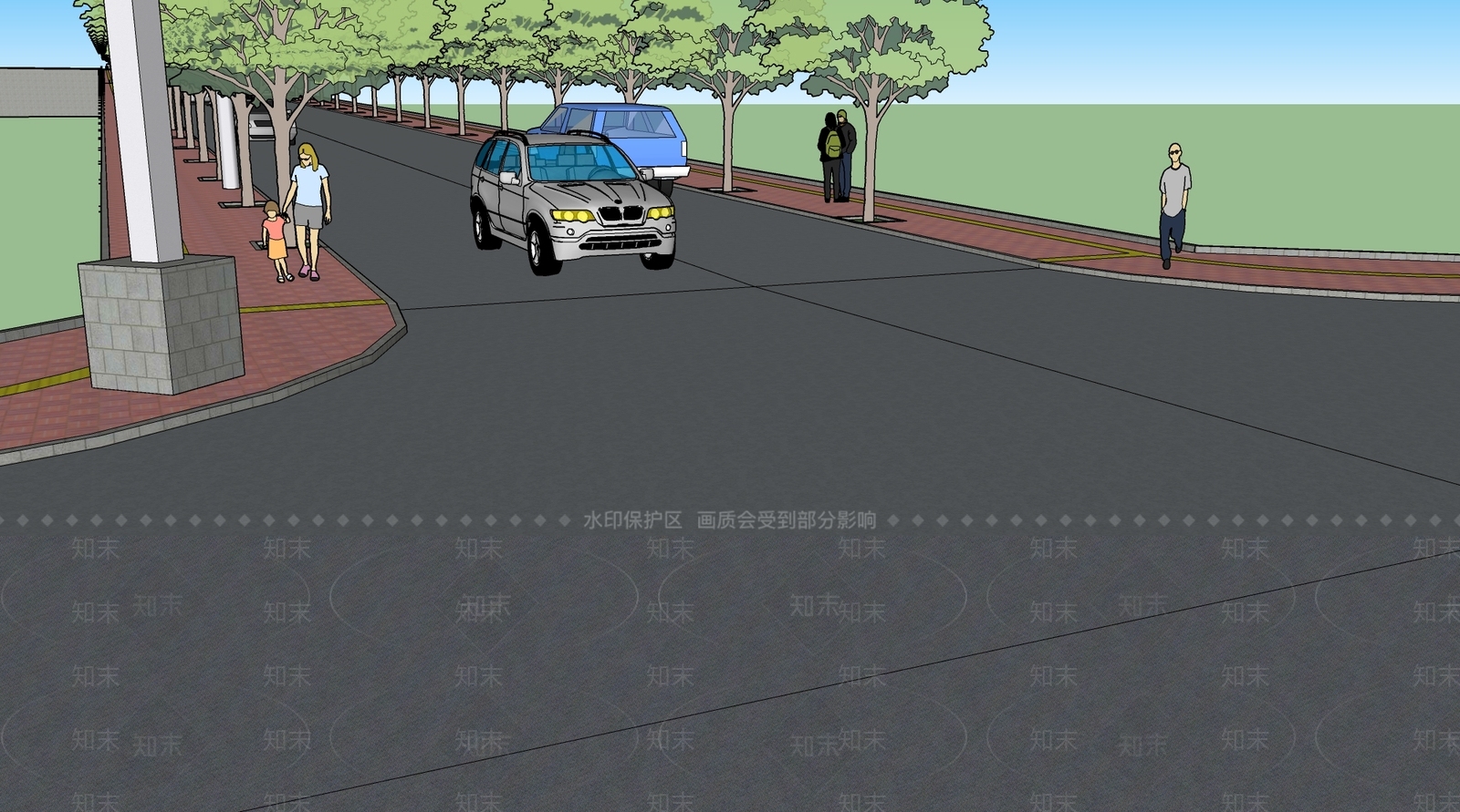 现代城市道路SU模型下载【ID:1114683852】