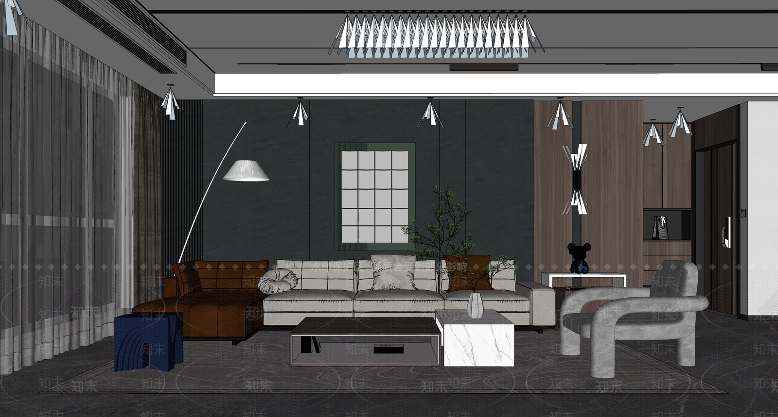 现代家居客厅SU模型下载【ID:1114693905】