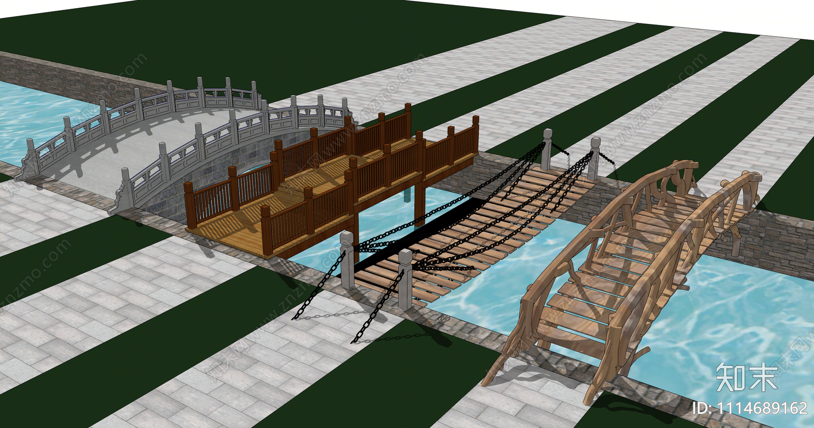 新中式景观木桥SU模型下载【ID:1114689162】