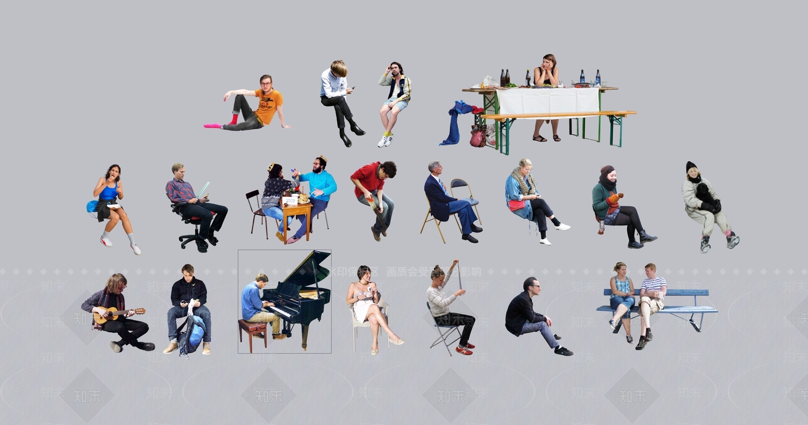 2D现代坐姿人物SU模型下载【ID:1114814028】