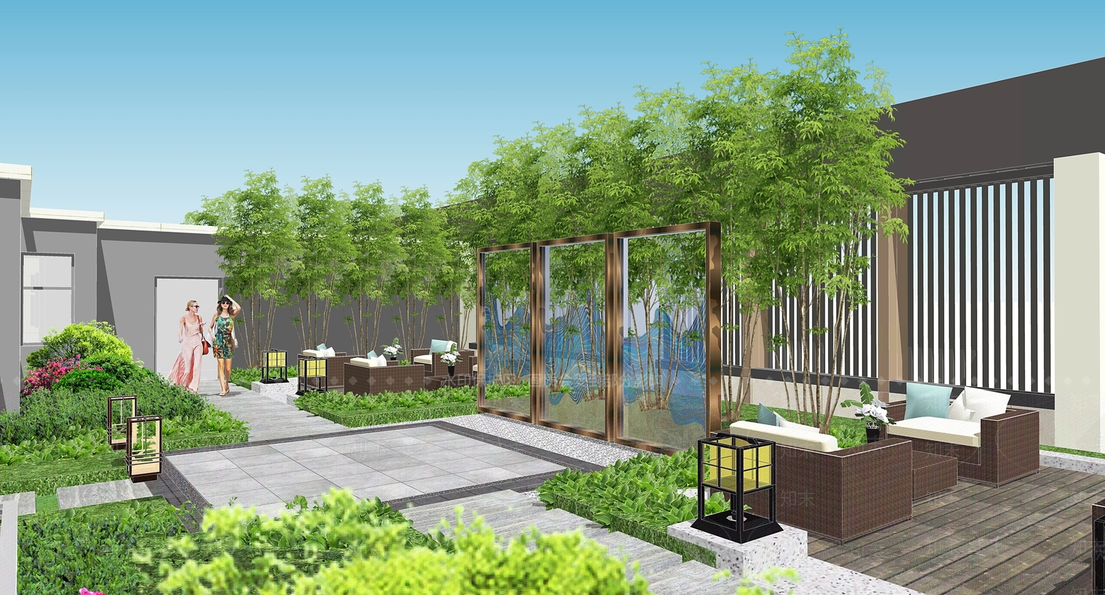 新中式办公景观SU模型下载【ID:1114703710】
