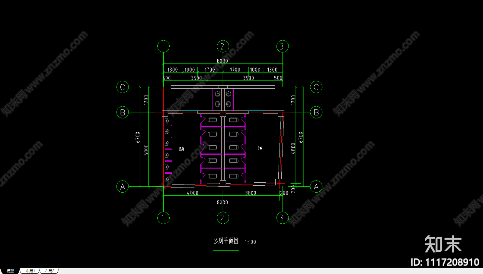 公厕平面施工图cad施工图下载【ID:1117208910】