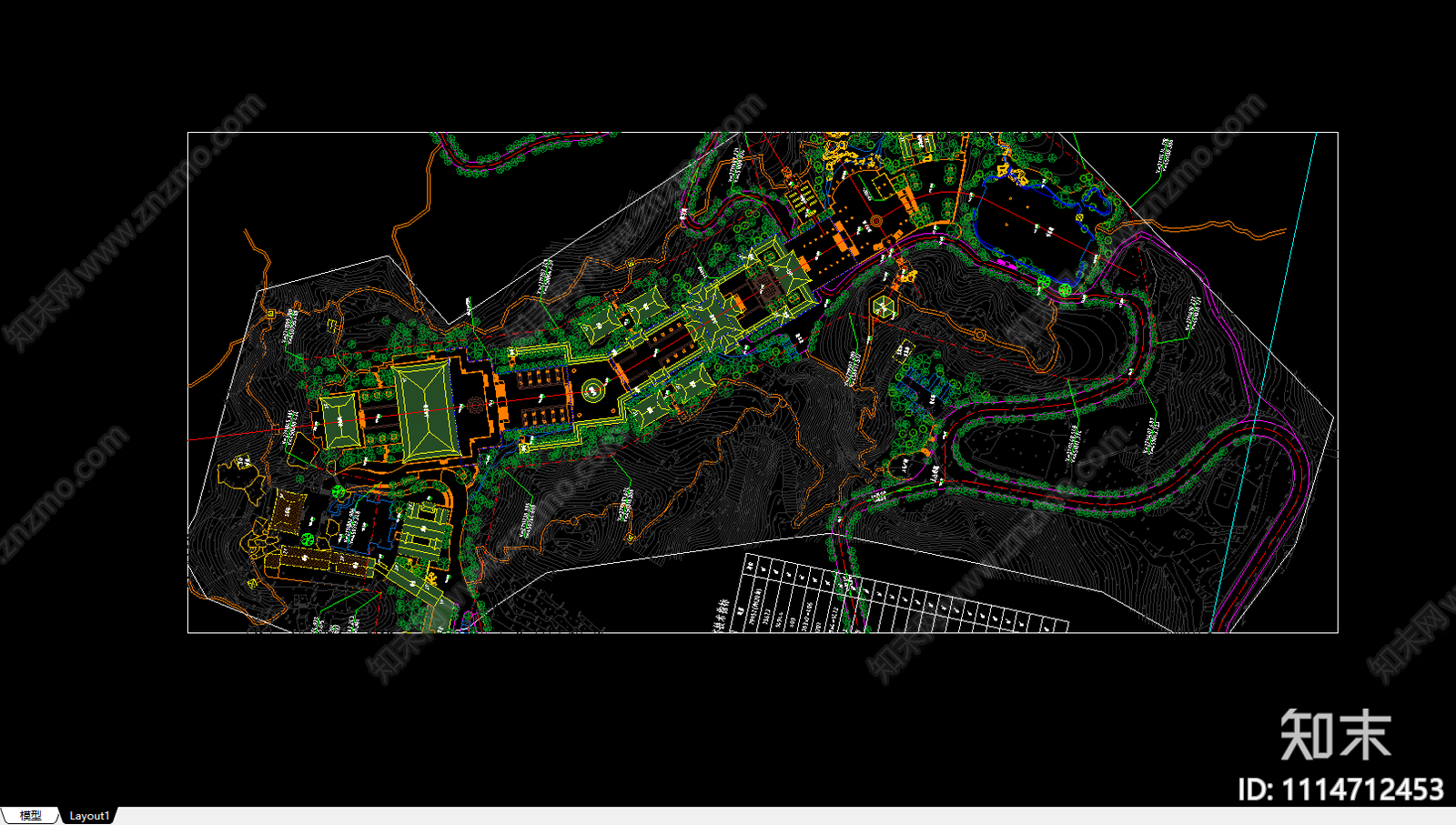 寺庙总平景观cad施工图下载【ID:1114712453】