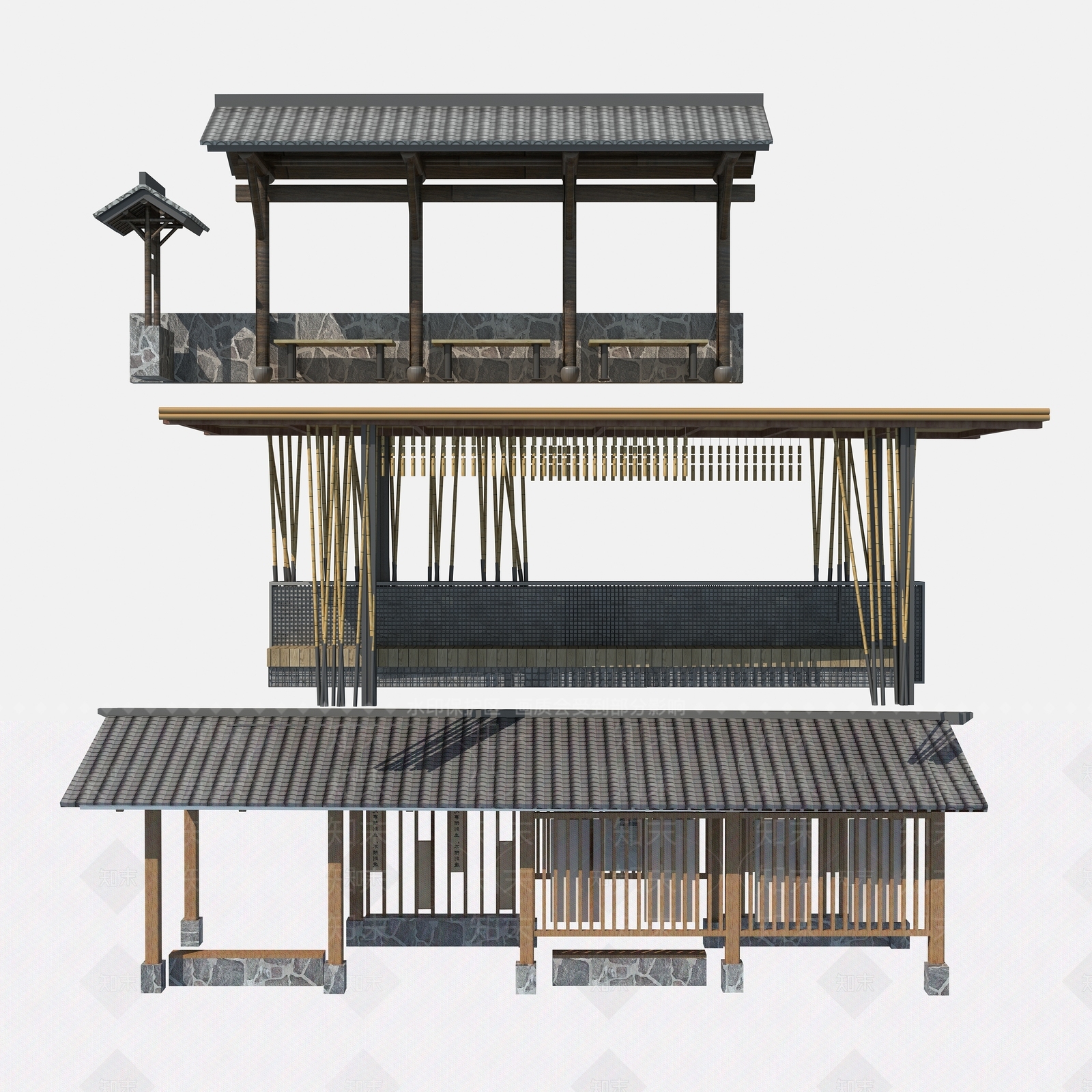 新中式乡村景观廊架3D模型下载【ID:1114713364】