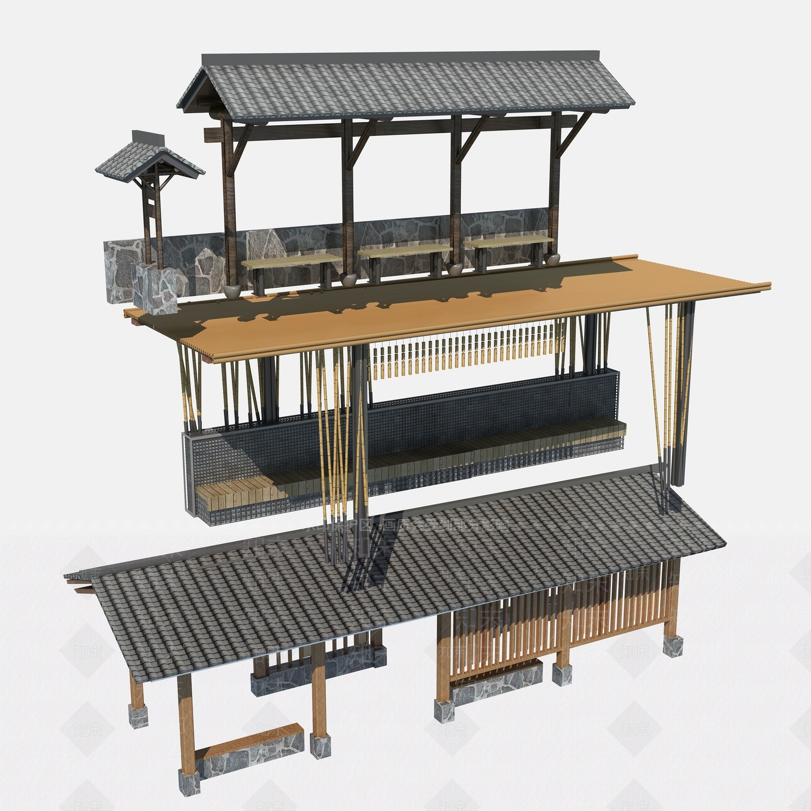 新中式乡村景观廊架3D模型下载【ID:1114713364】