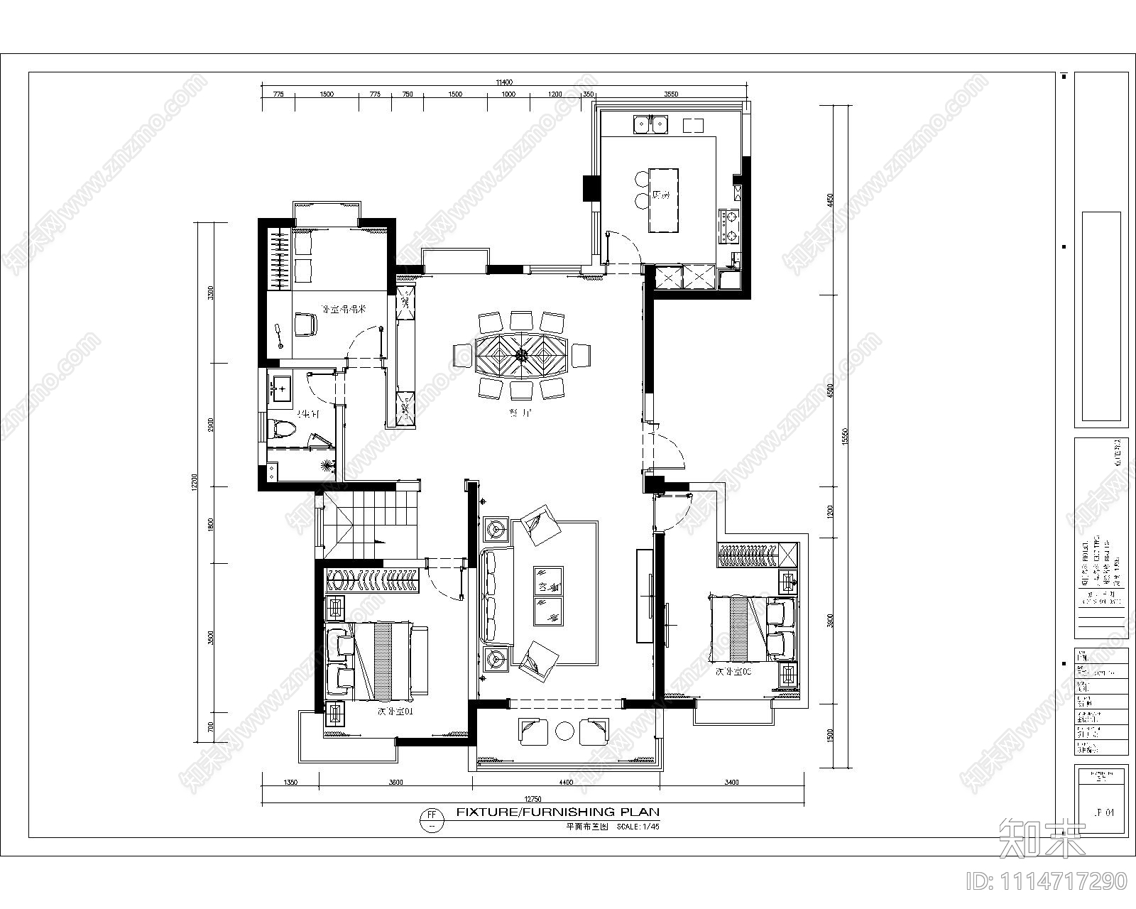 现代法式家装施工图施工图下载【ID:1114717290】