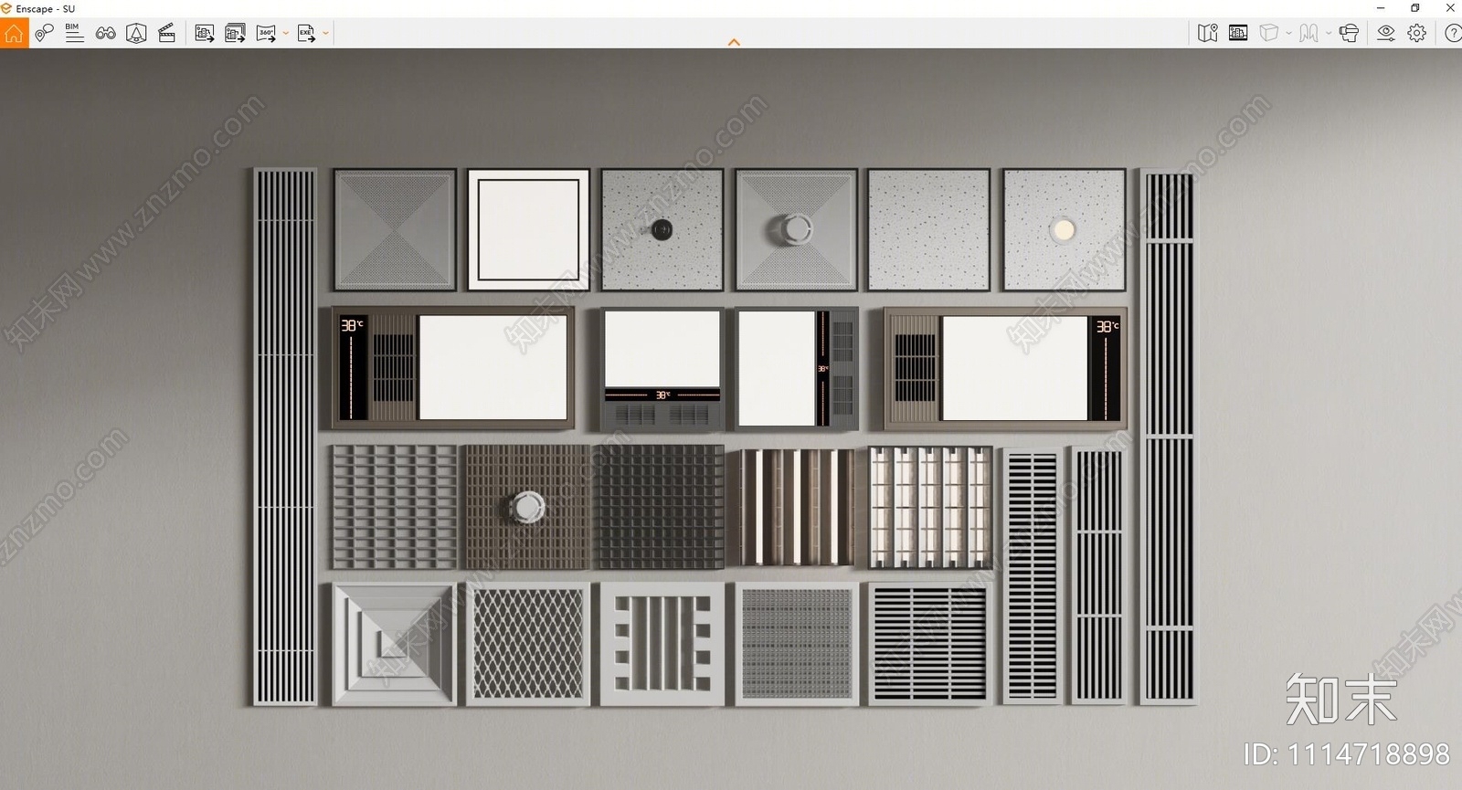 现代空调风口铝扣板组合SU模型下载【ID:1114718898】