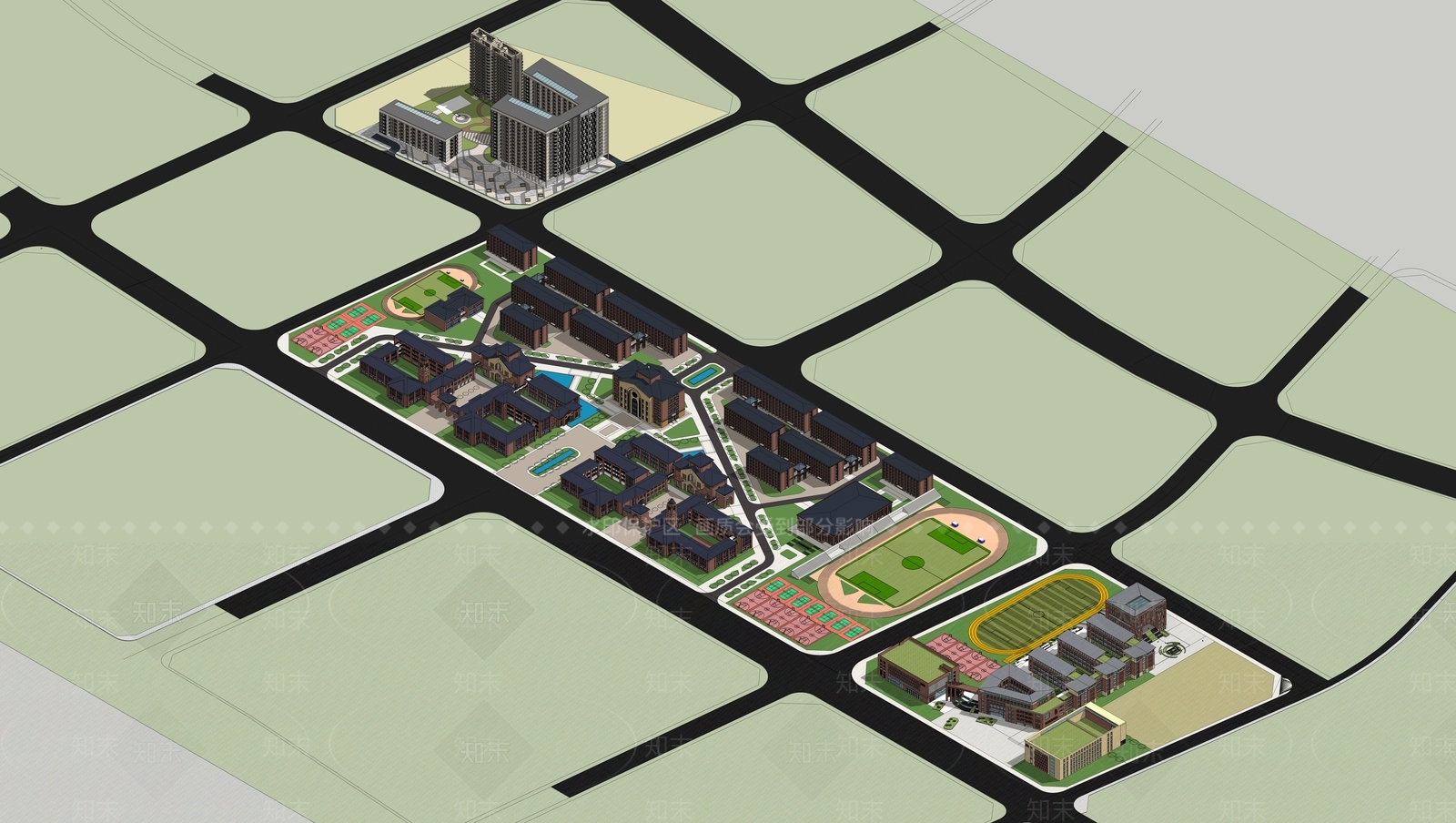 现代学校建筑规划设计SU模型下载【ID:1114722078】