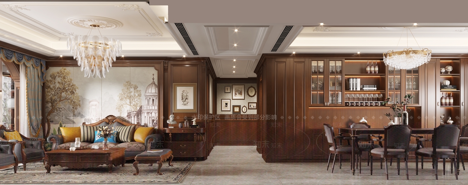 美式家居餐厅3D模型下载【ID:1222054309】
