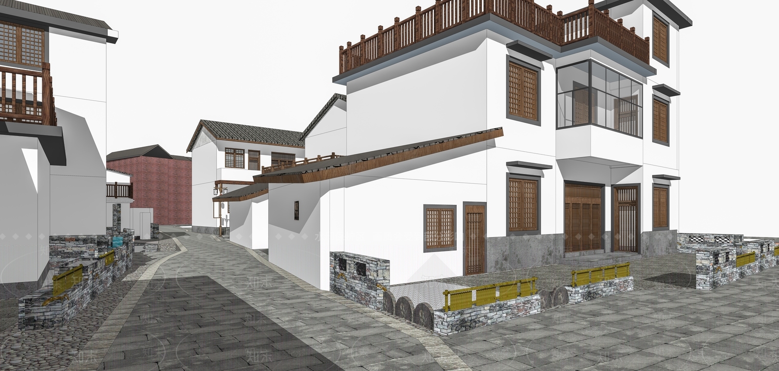 新中式乡村民房SU模型下载【ID:1114732118】