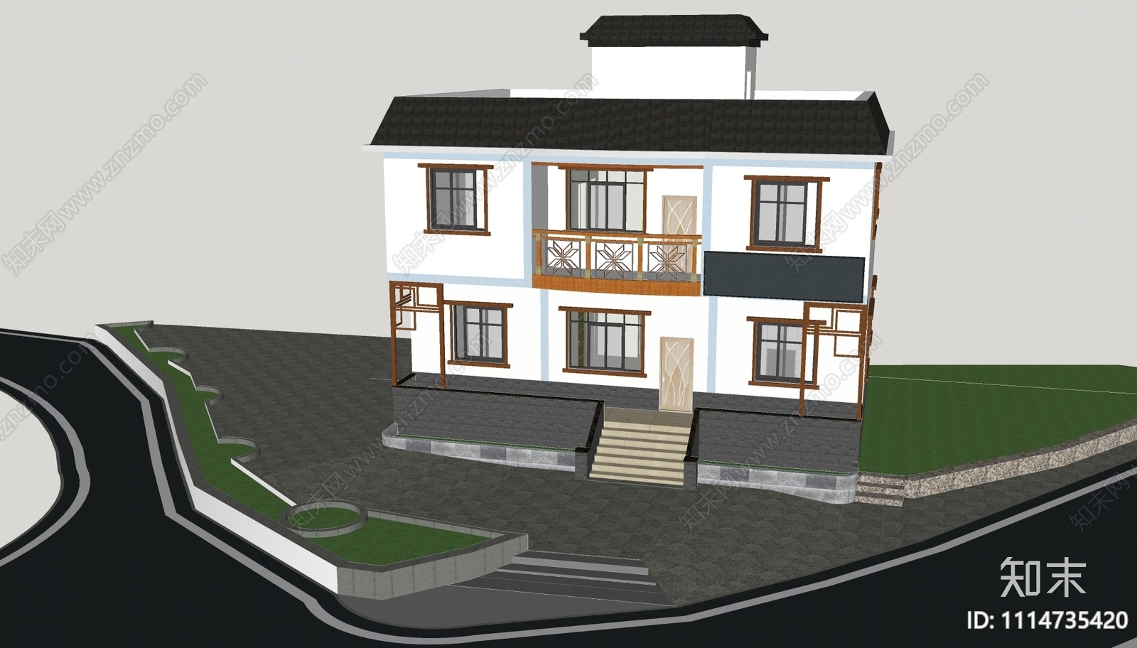 新中式特色民房SU模型下载【ID:1114735420】