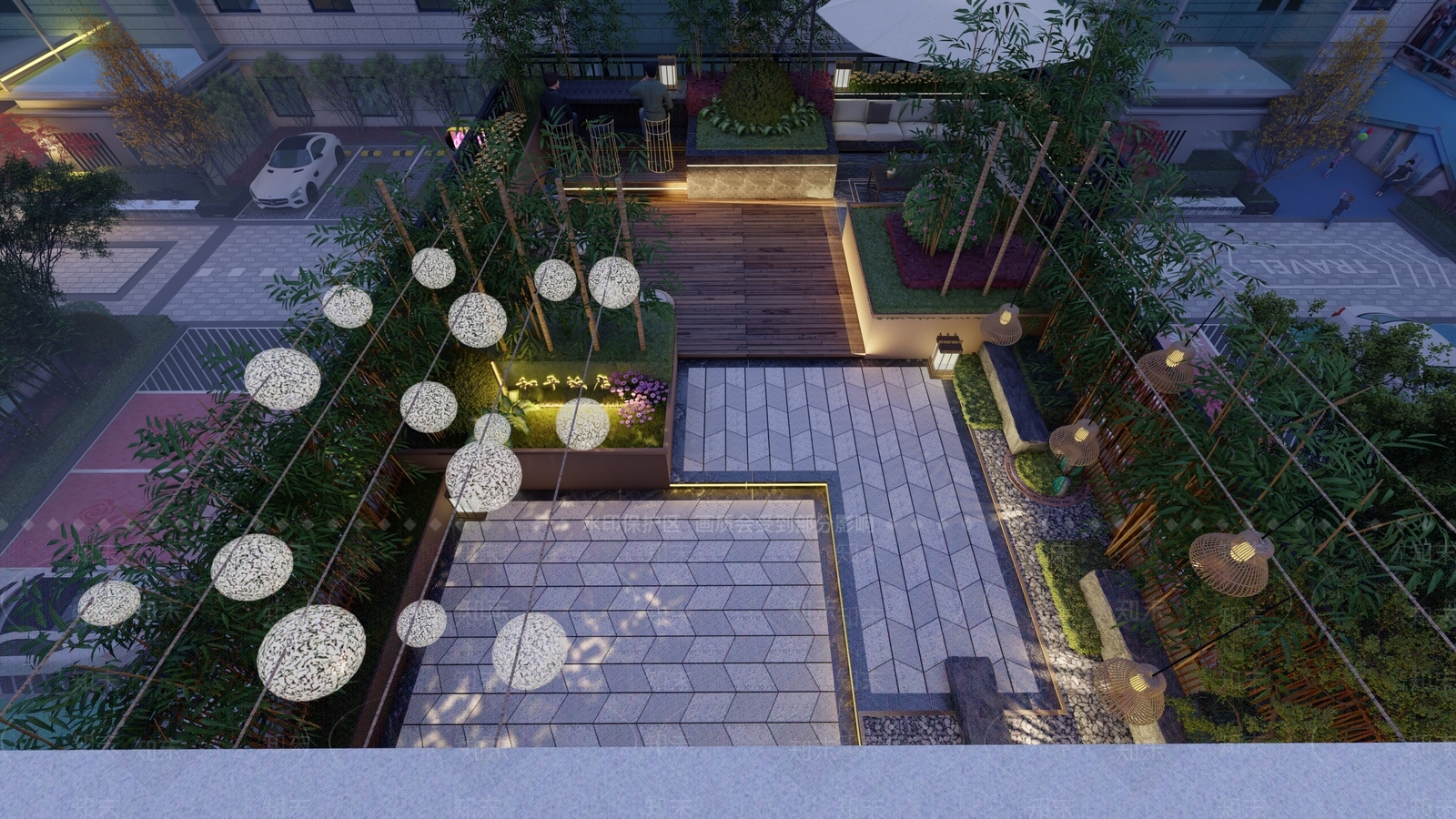 新中式屋顶花园露台SU模型下载【ID:1115615707】