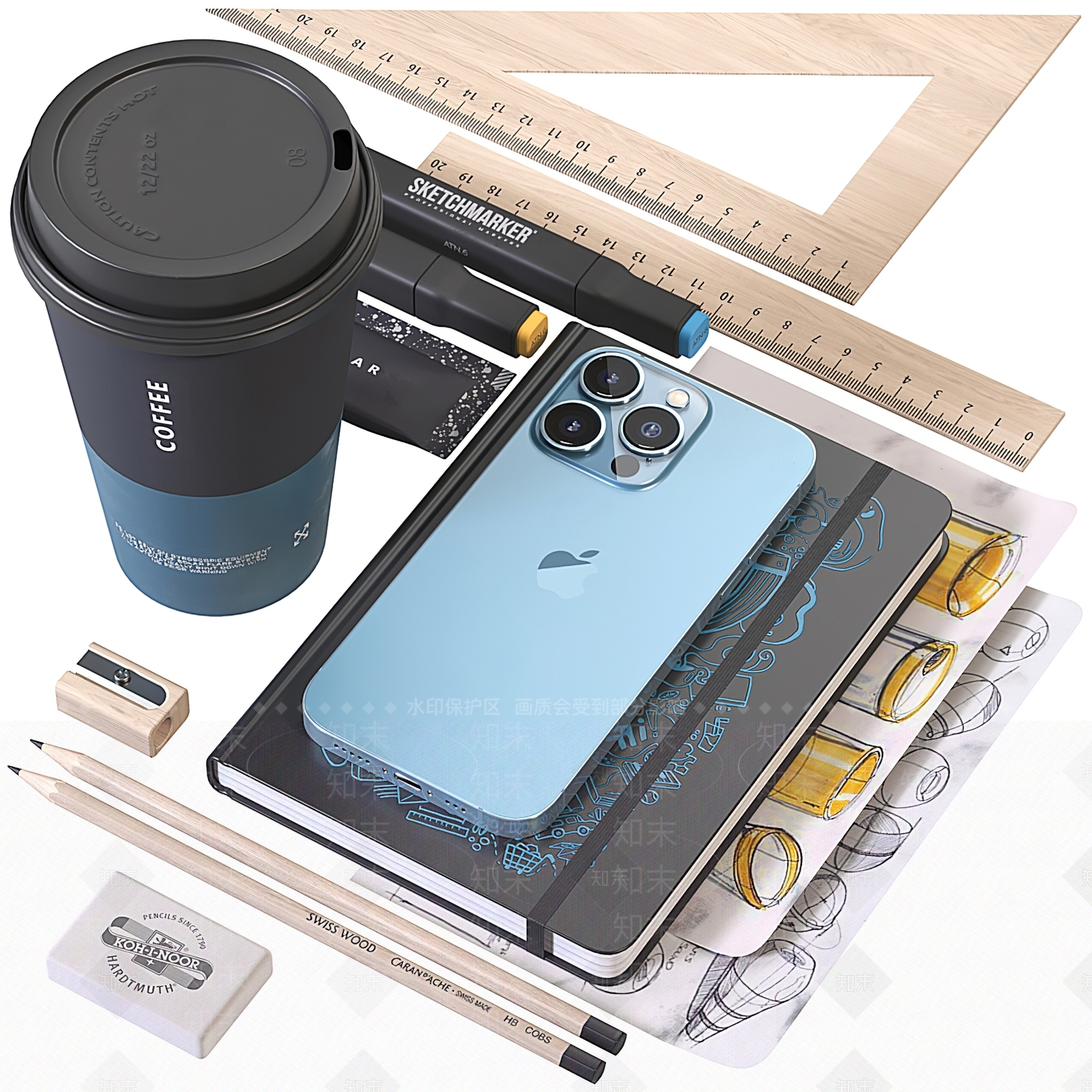 现代办公用品组合3D模型下载【ID:1114747169】