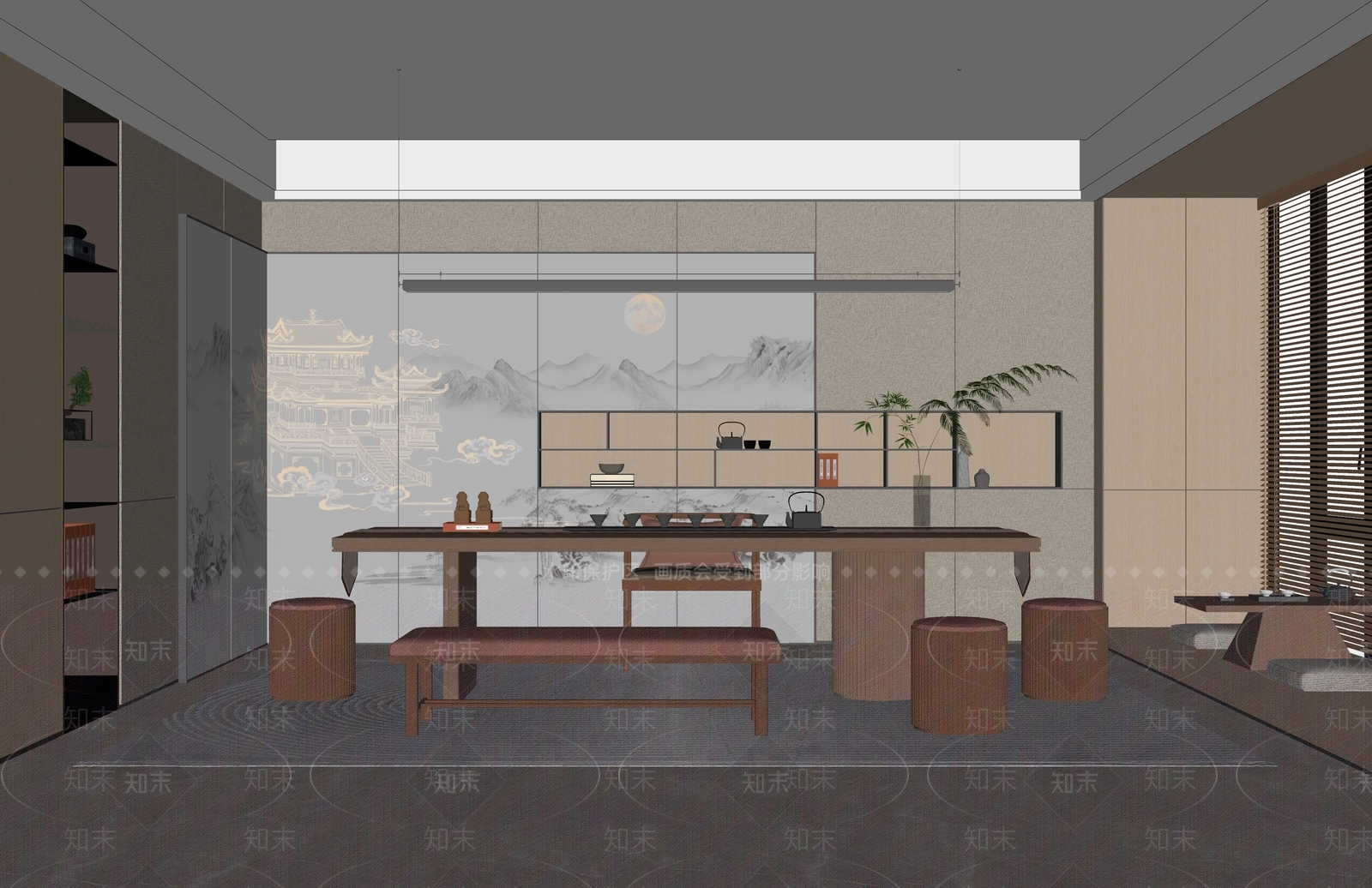 新中式茶室SU模型下载【ID:1114748391】_知末su模型网