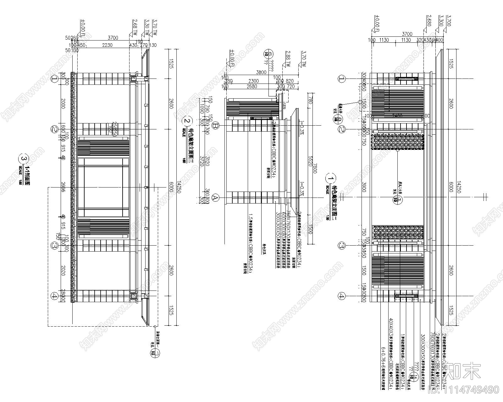 新中式廊架入口大门施工图cadcad施工图下载【ID:1114749490】