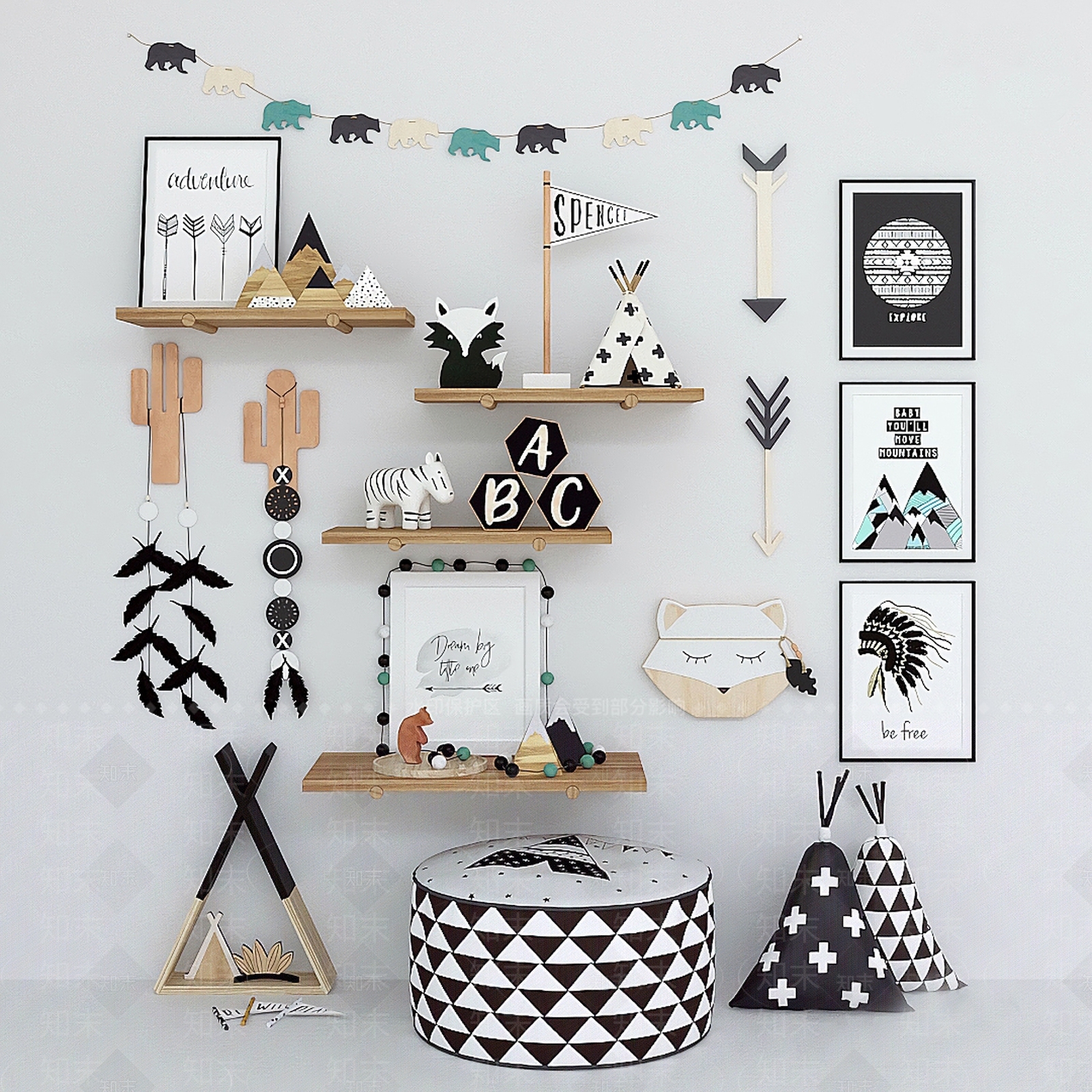 现代儿童房墙饰挂件3D模型下载【ID:1114752021】