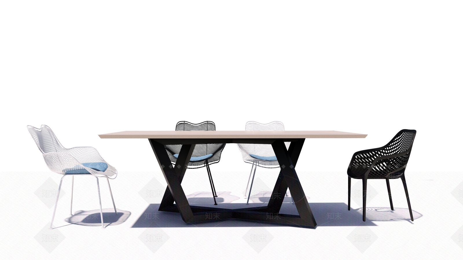 现代铁艺餐桌椅SU模型下载【ID:1114755354】