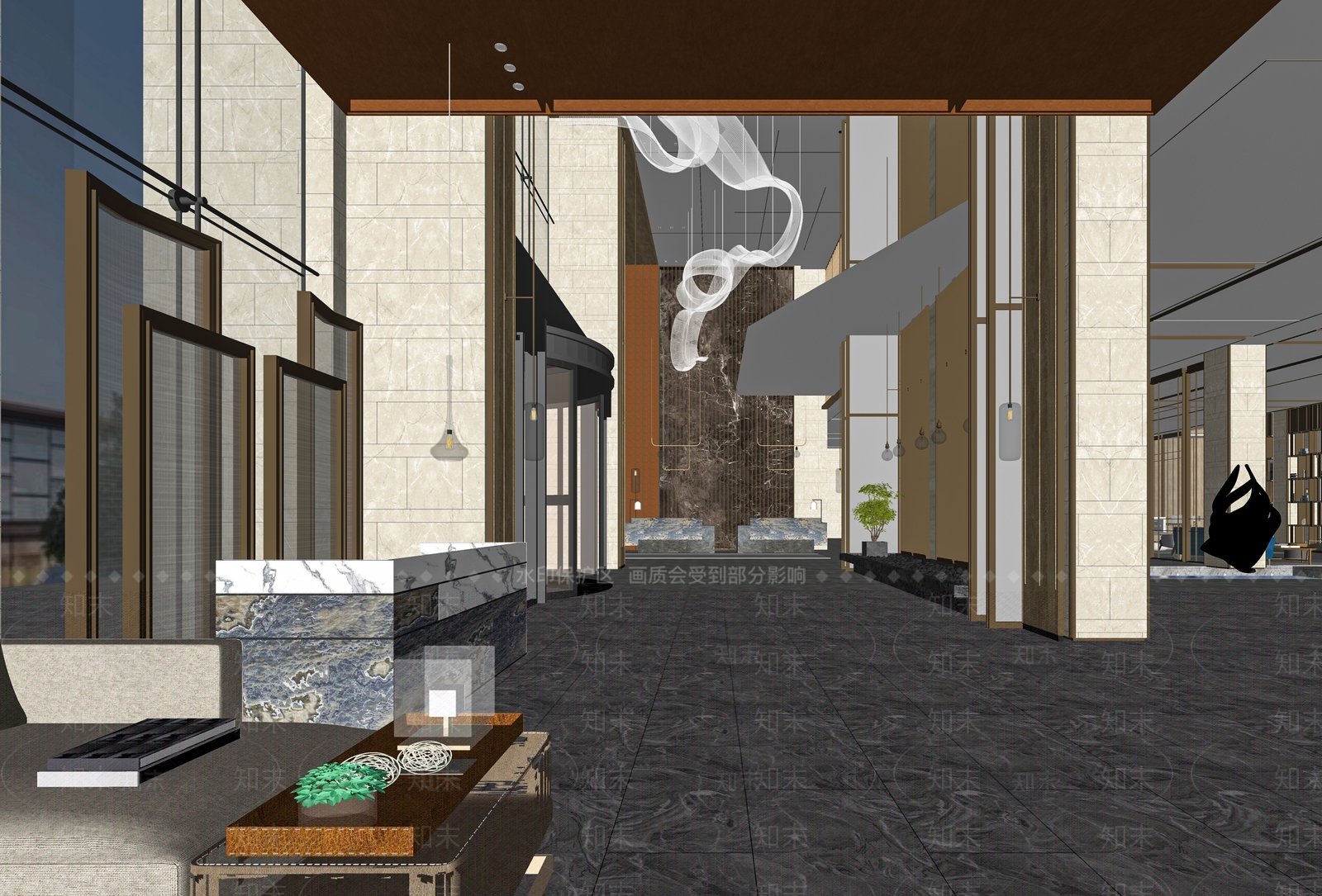 新中式酒店大堂SU模型下载【ID:1114758265】