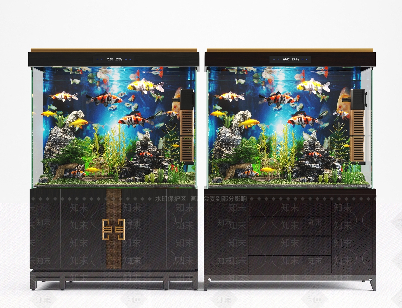 新中式鱼缸SU模型草图