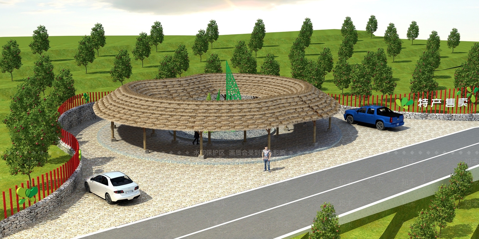 现代茅草连廊3D模型下载【ID:1114773170】
