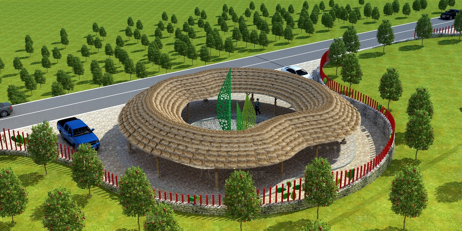 现代茅草连廊3D模型下载【ID:1114773170】