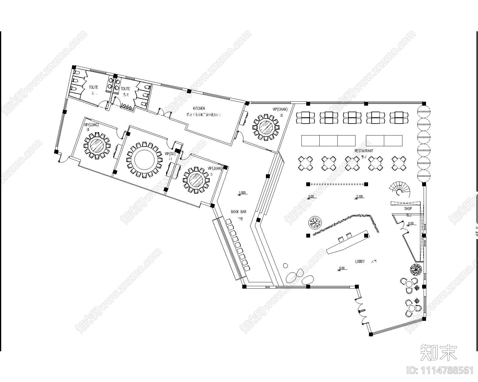 现代简约民宿餐饮施工图效果图cad施工图下载【ID:1114788561】