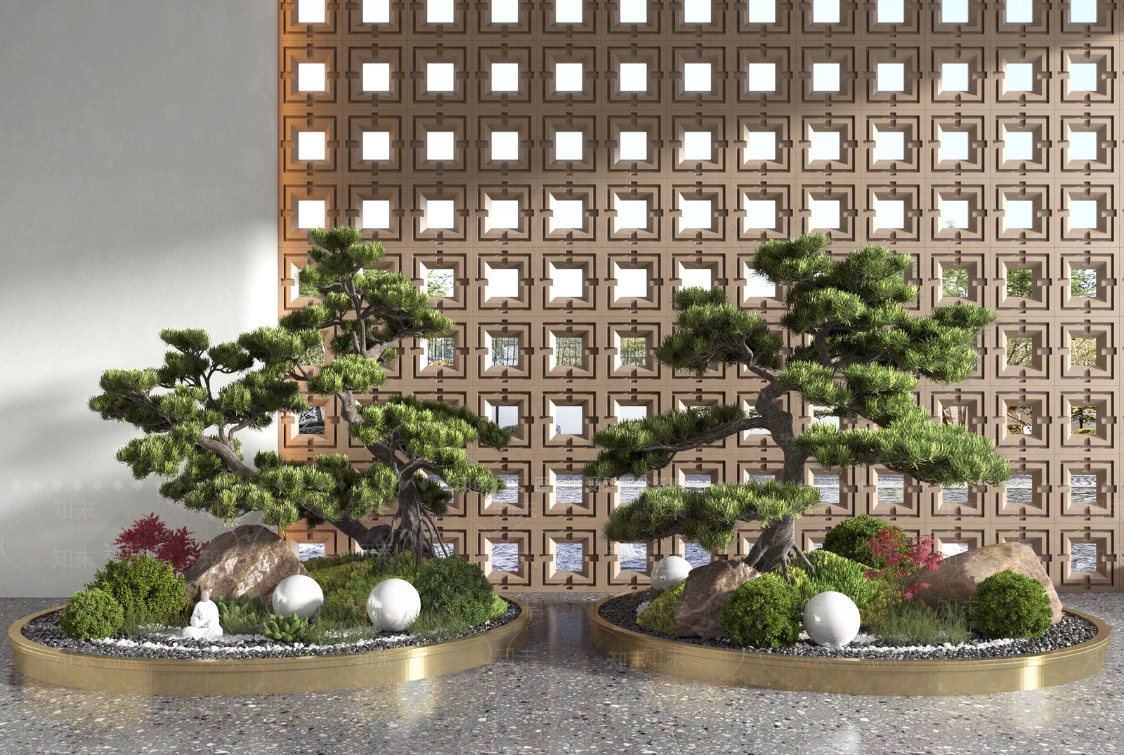 新中式室内盆栽造景3D模型下载【ID:1114788672】