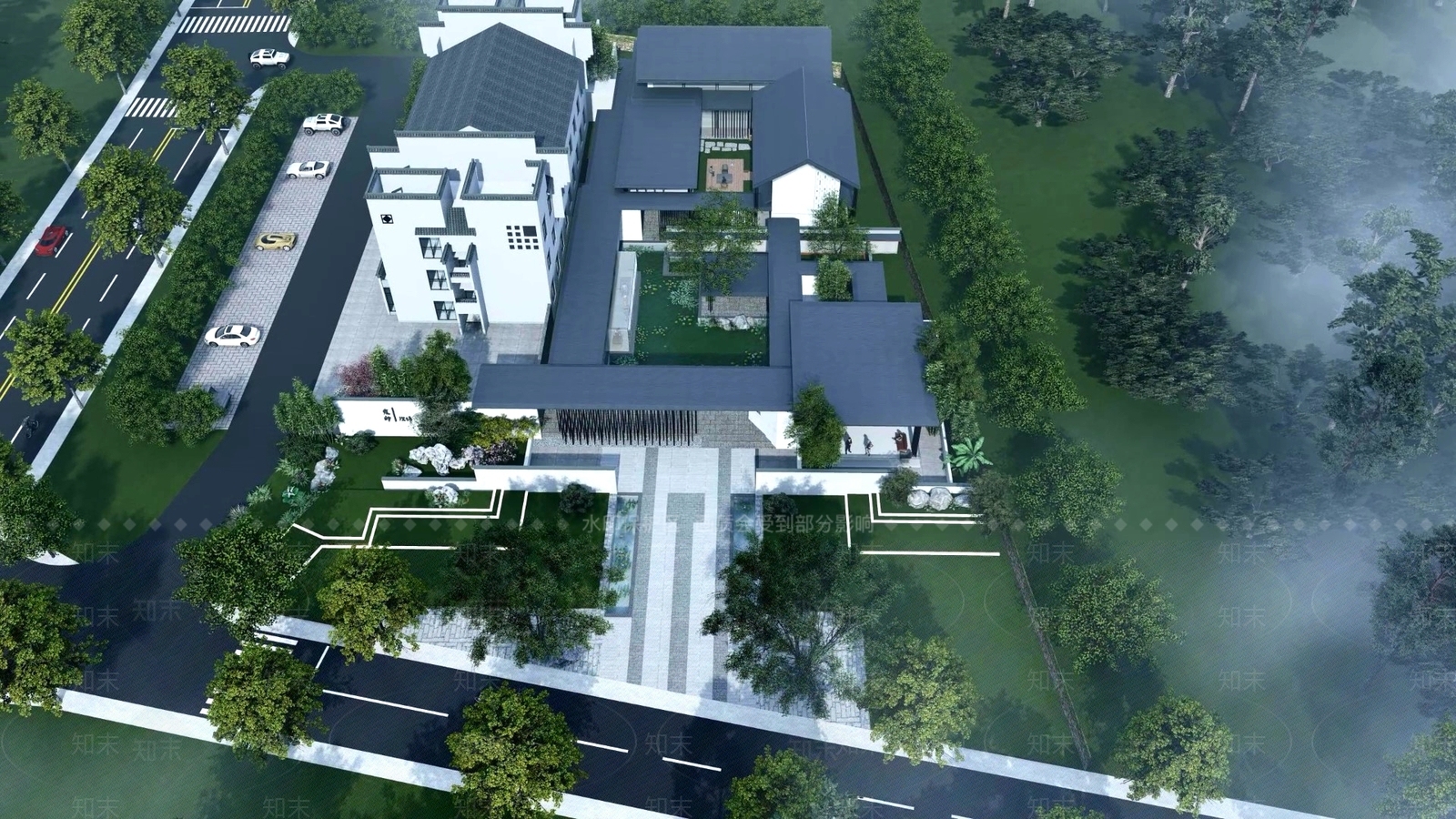新中式民宿建筑SU模型下载【ID:1114932451】