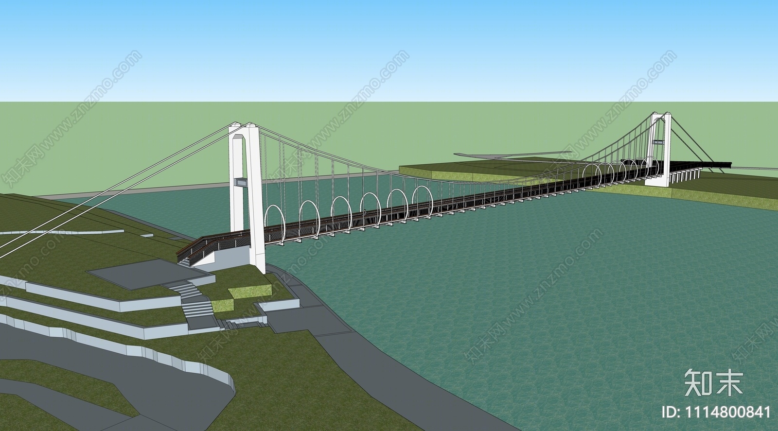现代吊索桥SU模型下载【ID:1114800841】