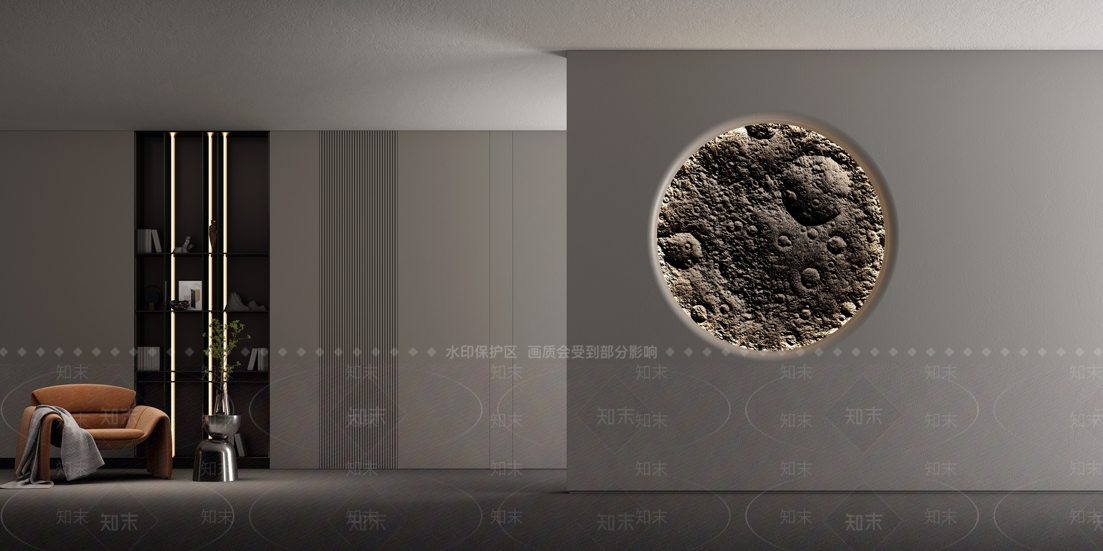 现代月球浮雕沙发背景墙3D模型下载【ID:1114803897】