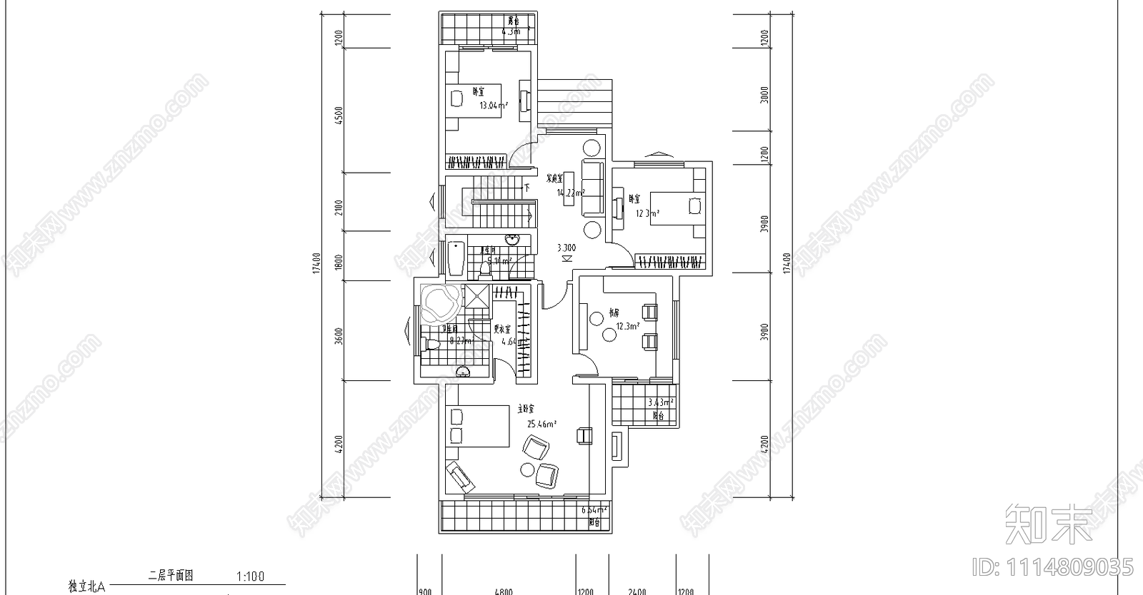 独立别墅平面施工图cad施工图下载【ID:1114809035】