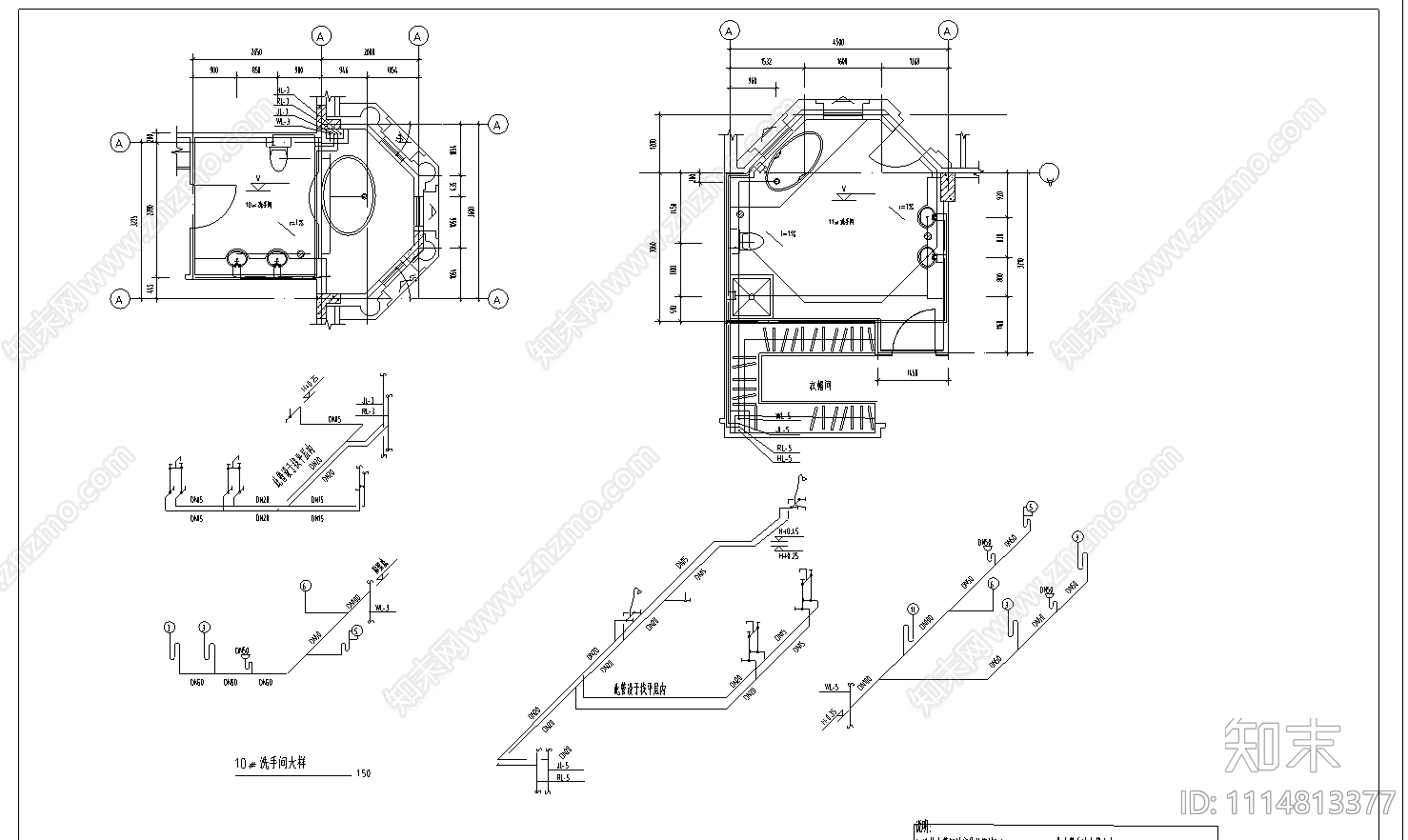 卫生间施工图施工图下载【ID:1114813377】