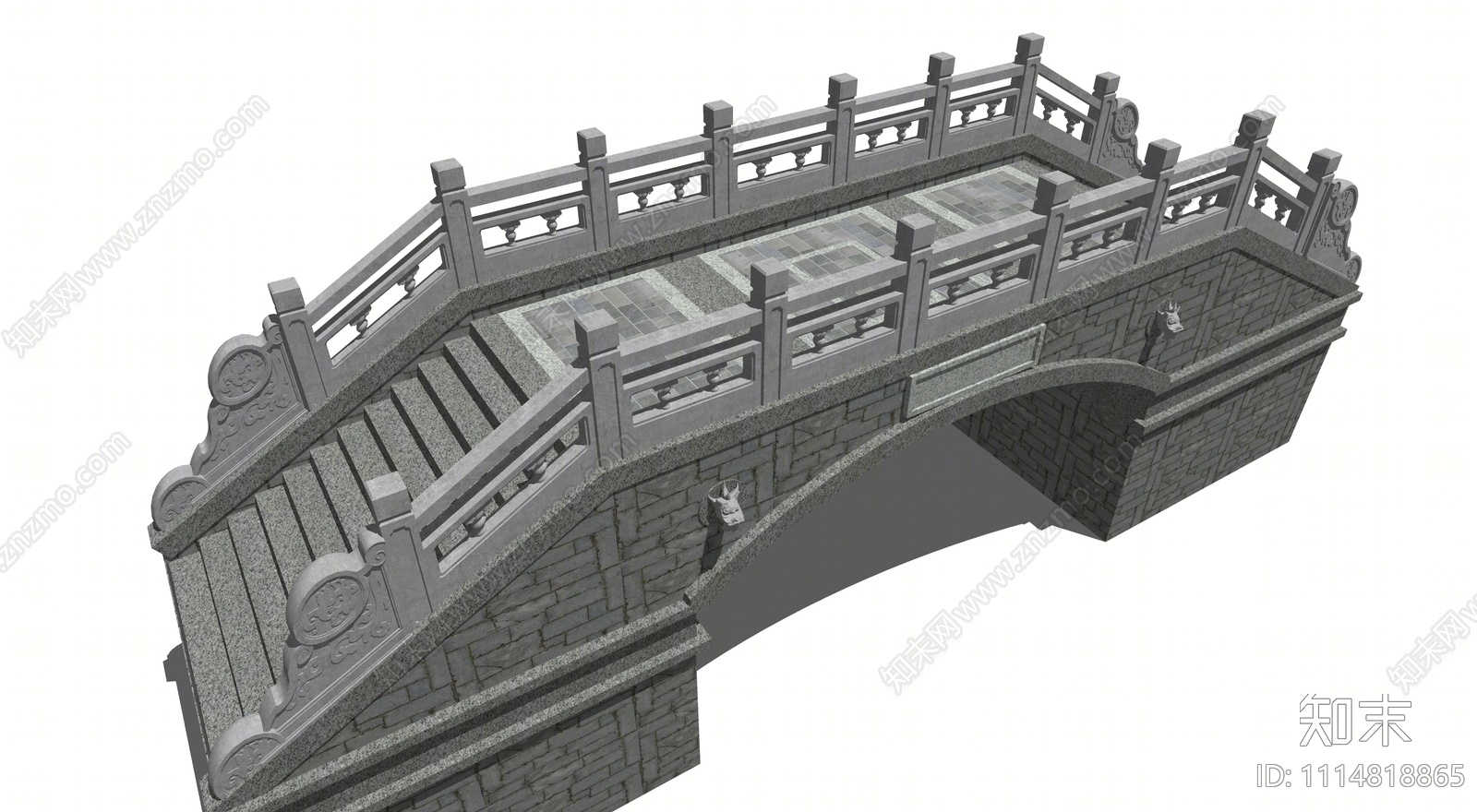 中式雕花石拱桥SU模型下载【ID:1114818865】