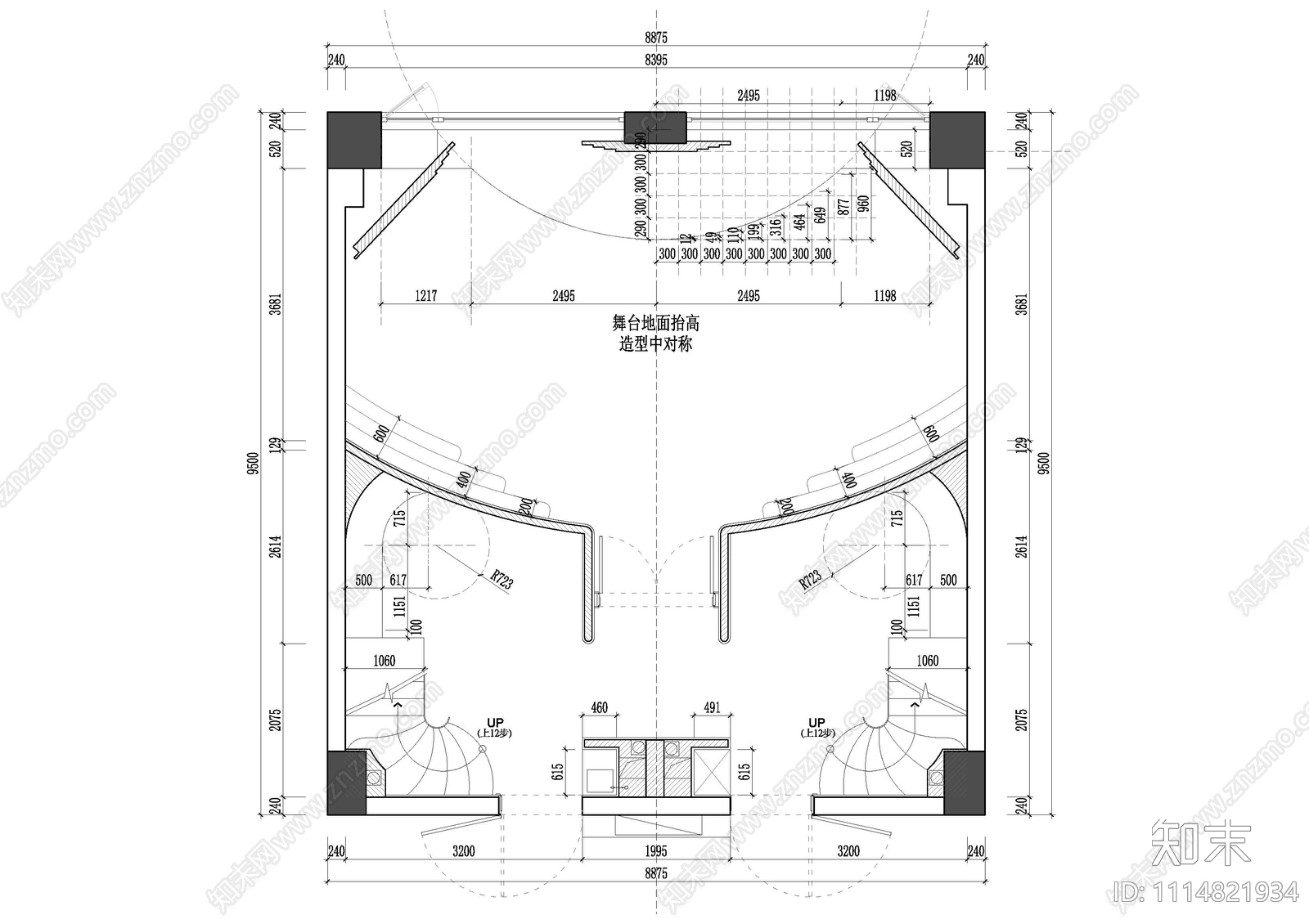 剧院工装平面施工图施工图下载【ID:1114821934】