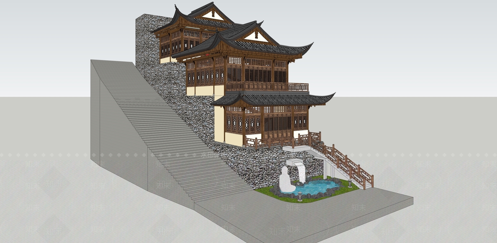 中式古建筑SU模型下载【ID:1114826618】