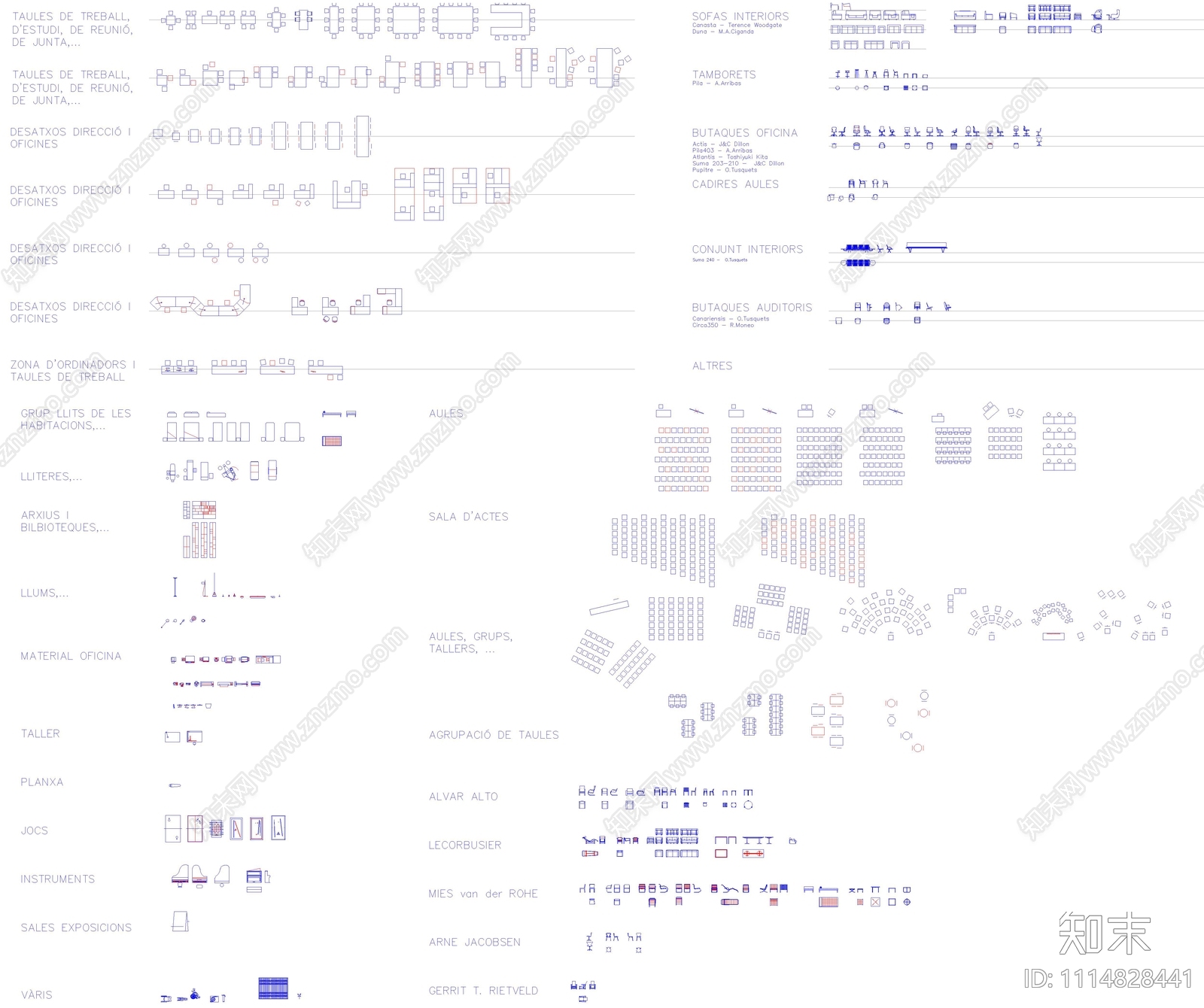 办公家具平立面CAD施工图下载【ID:1114828441】