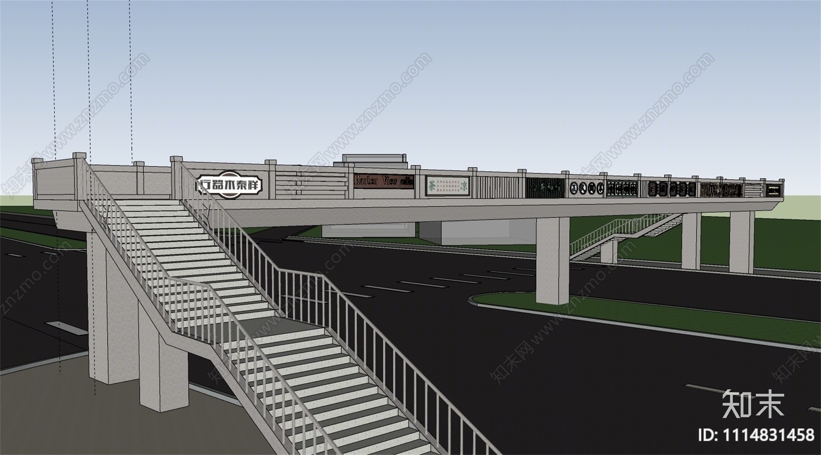 中式人行天桥SU模型下载【ID:1114831458】