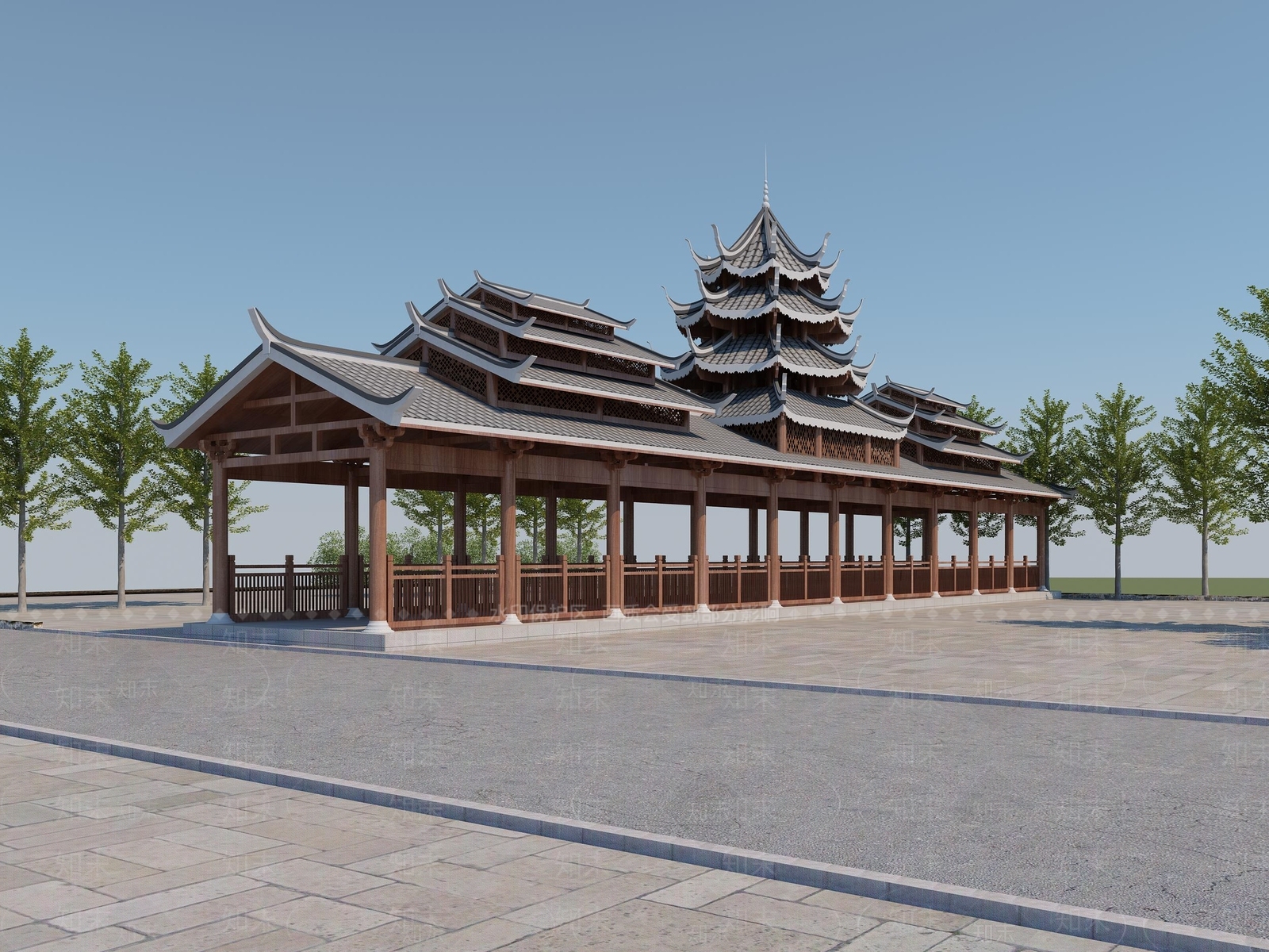中式连廊3D模型下载【ID:1114832869】