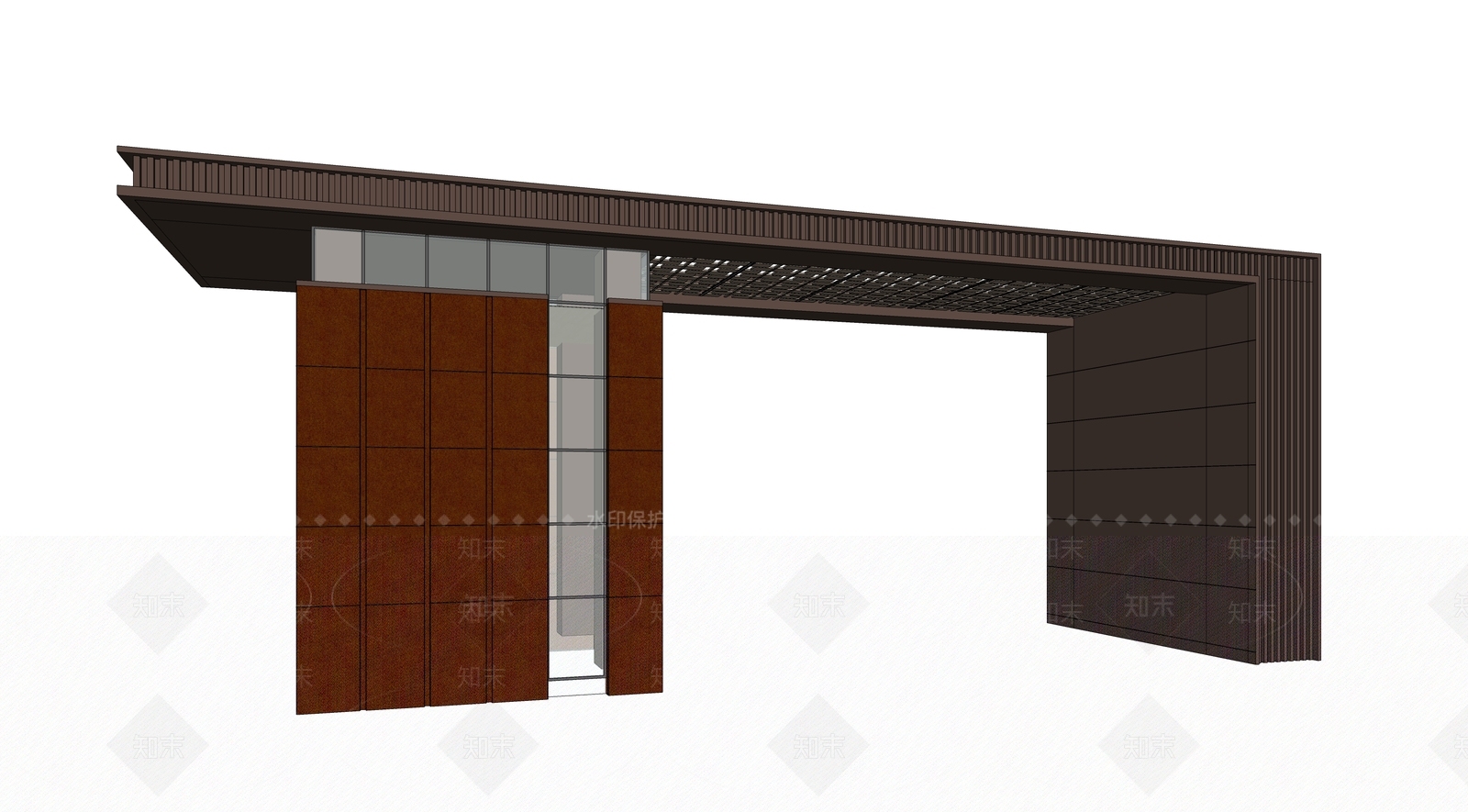 现代小区岗亭式入口大门SU模型下载【ID:1114832763】