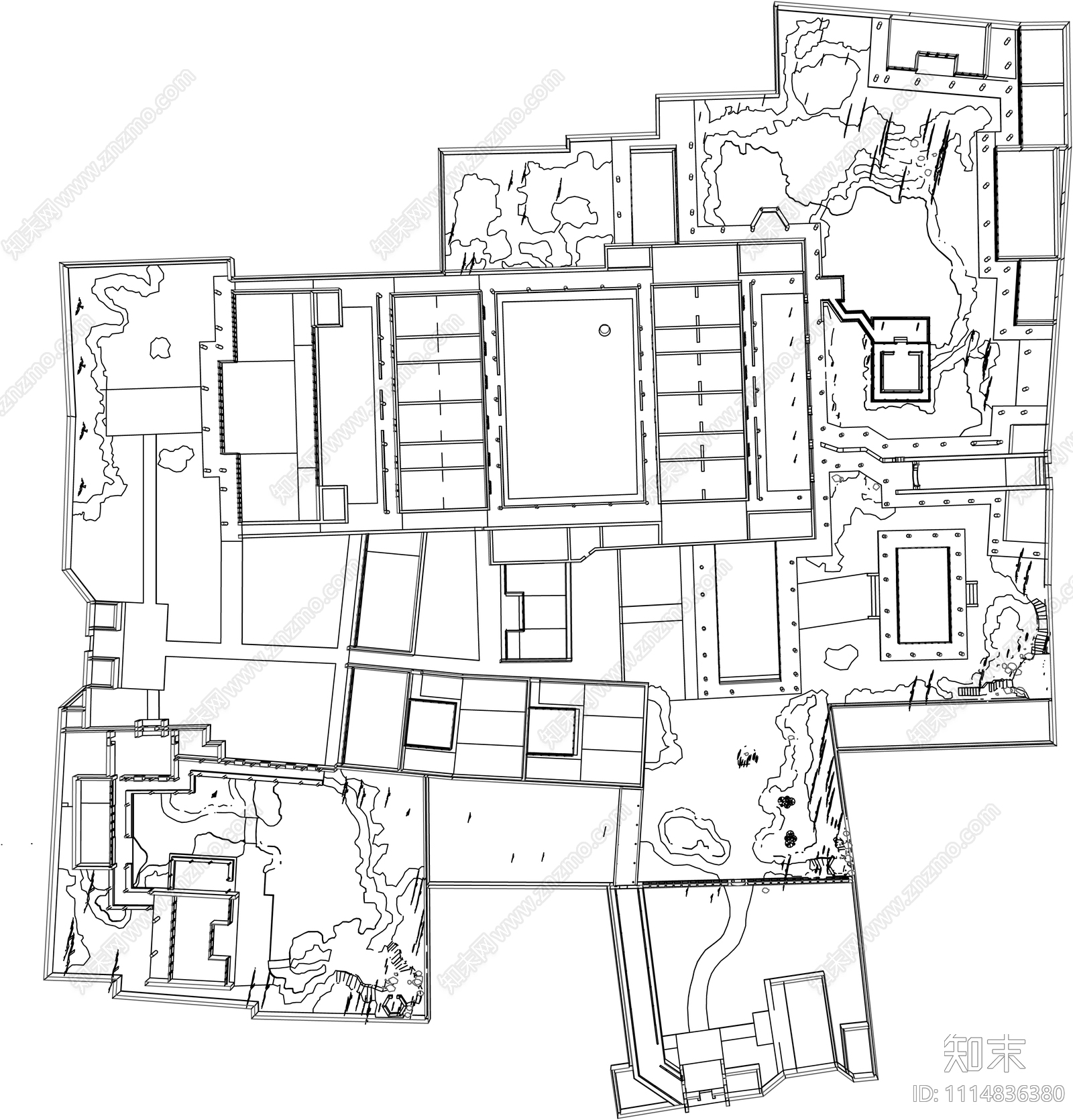 中式古典园林平面施工图施工图下载【ID:1114836380】