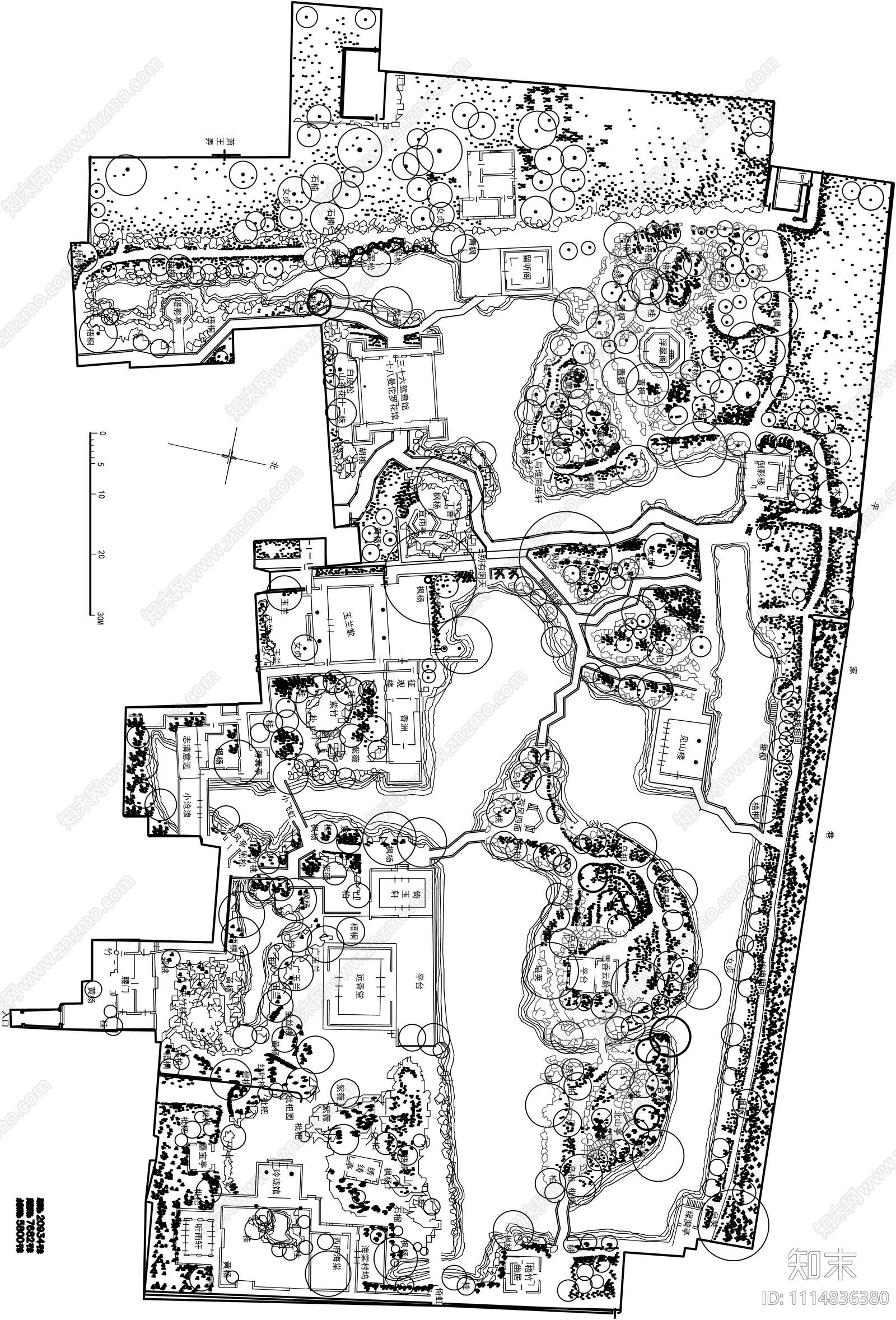 中式古典园林平面施工图施工图下载【ID:1114836380】