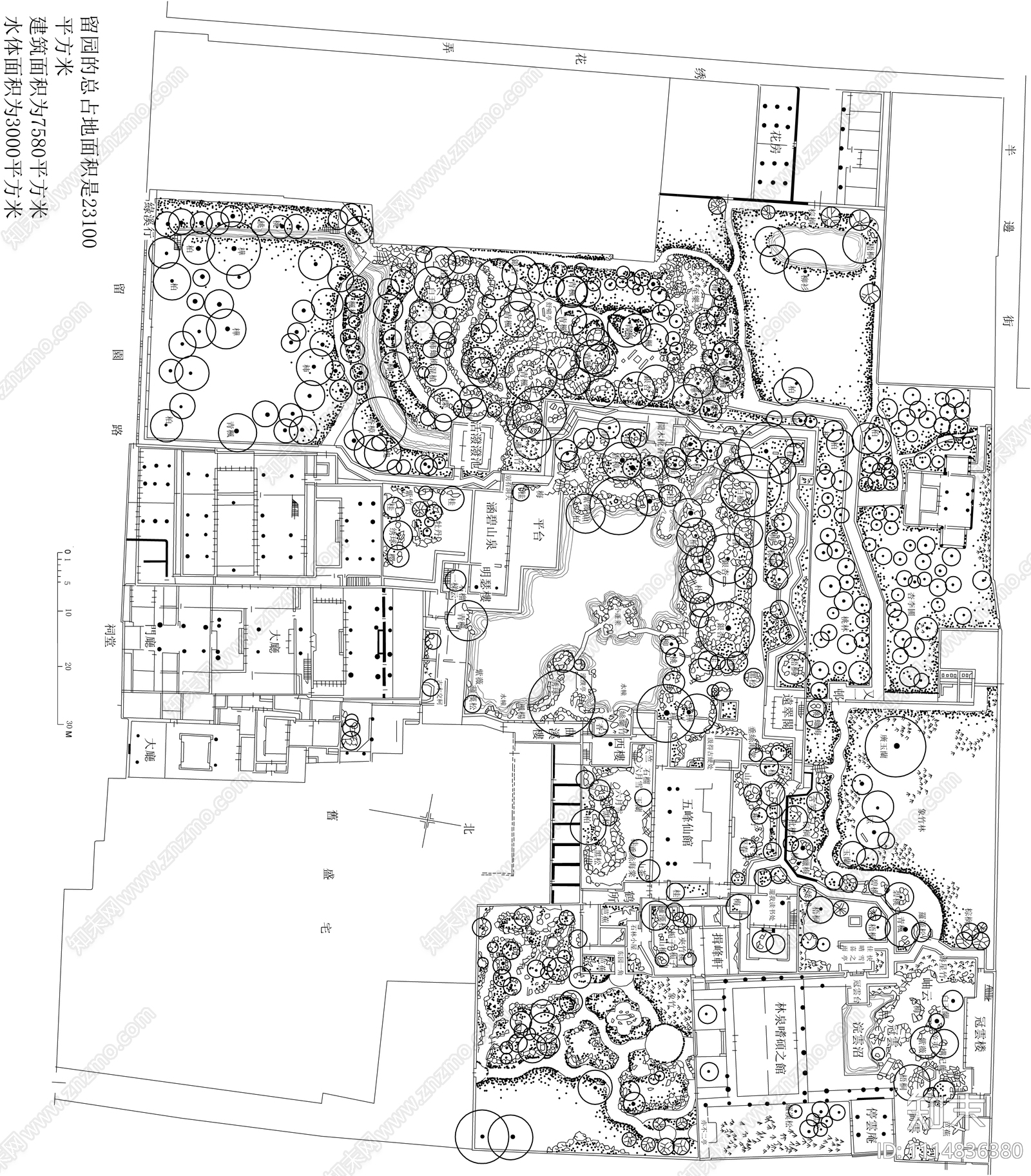 中式古典园林平面施工图施工图下载【ID:1114836380】