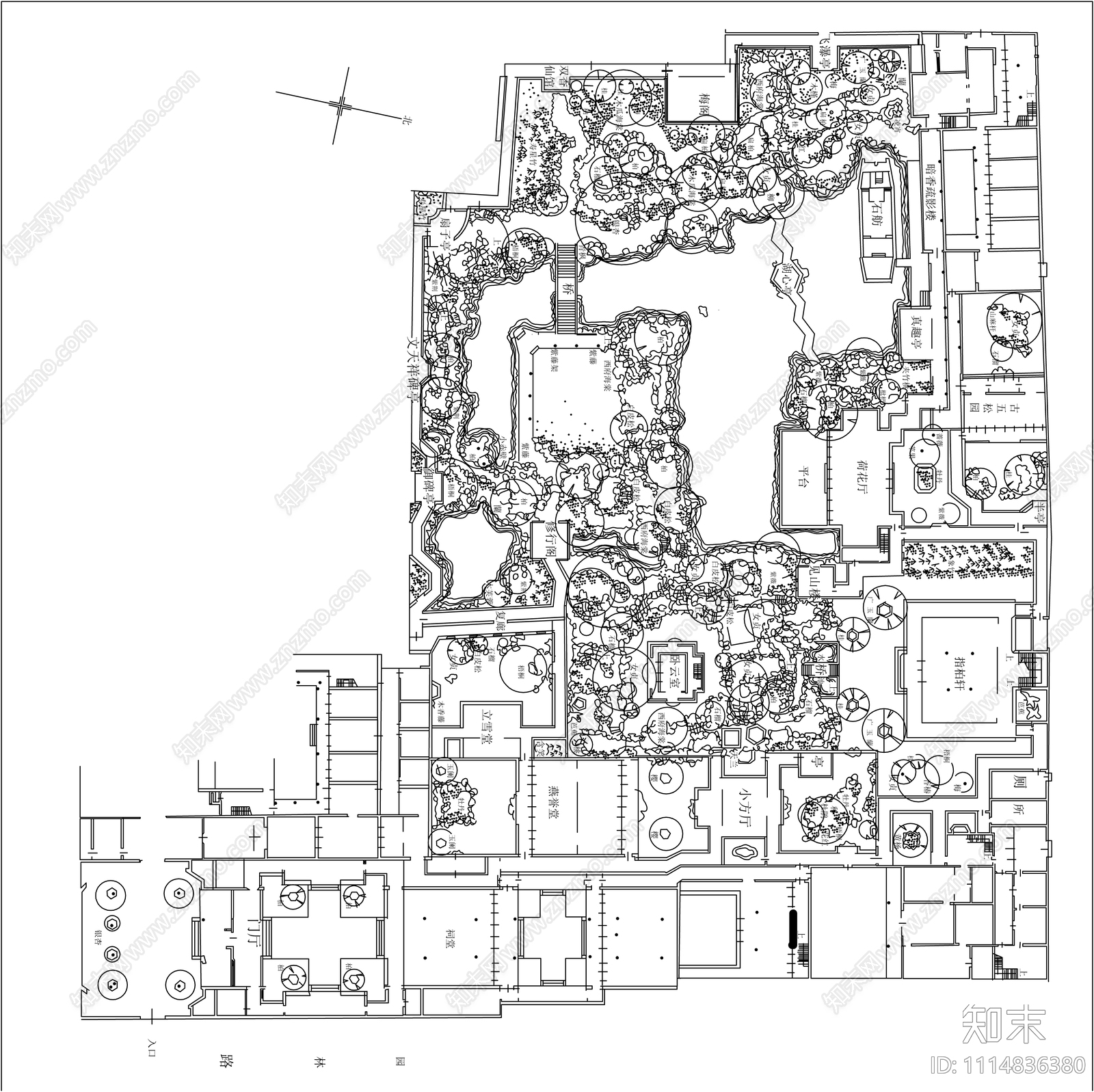 中式古典园林平面施工图施工图下载【ID:1114836380】