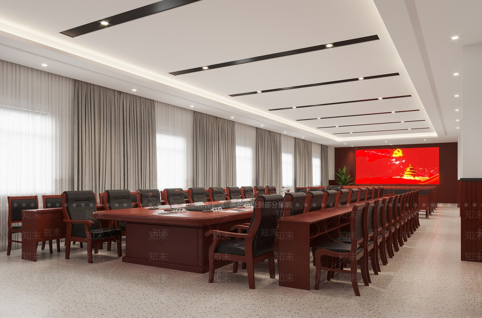 现代党建会议室3D模型下载【ID:1114838837】