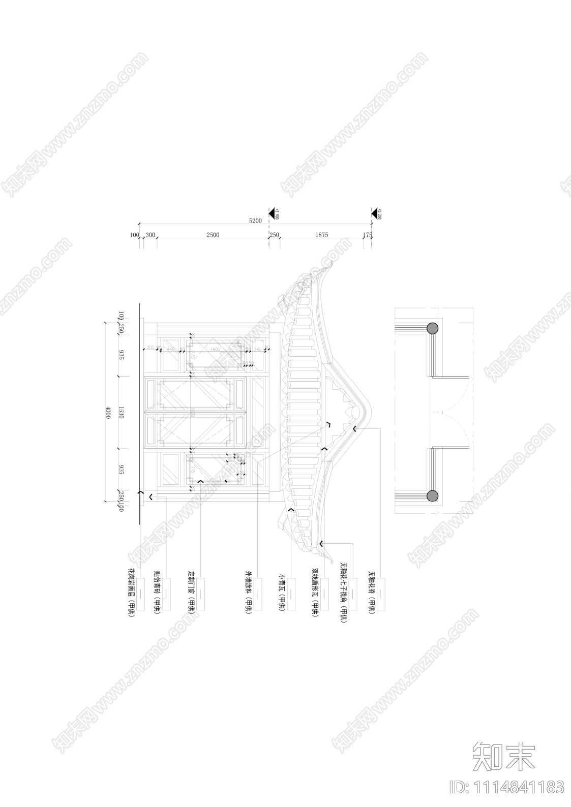 中式亭子施工图立面cad施工图下载【ID:1114841183】