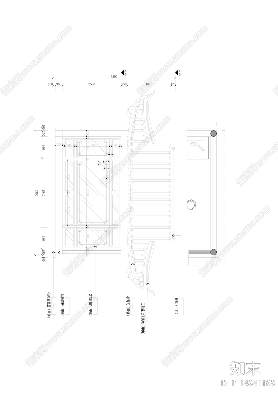 中式亭子施工图立面cad施工图下载【ID:1114841183】