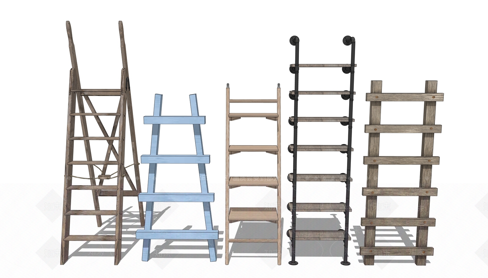 现代木爬梯SU模型下载【ID:1115636955】